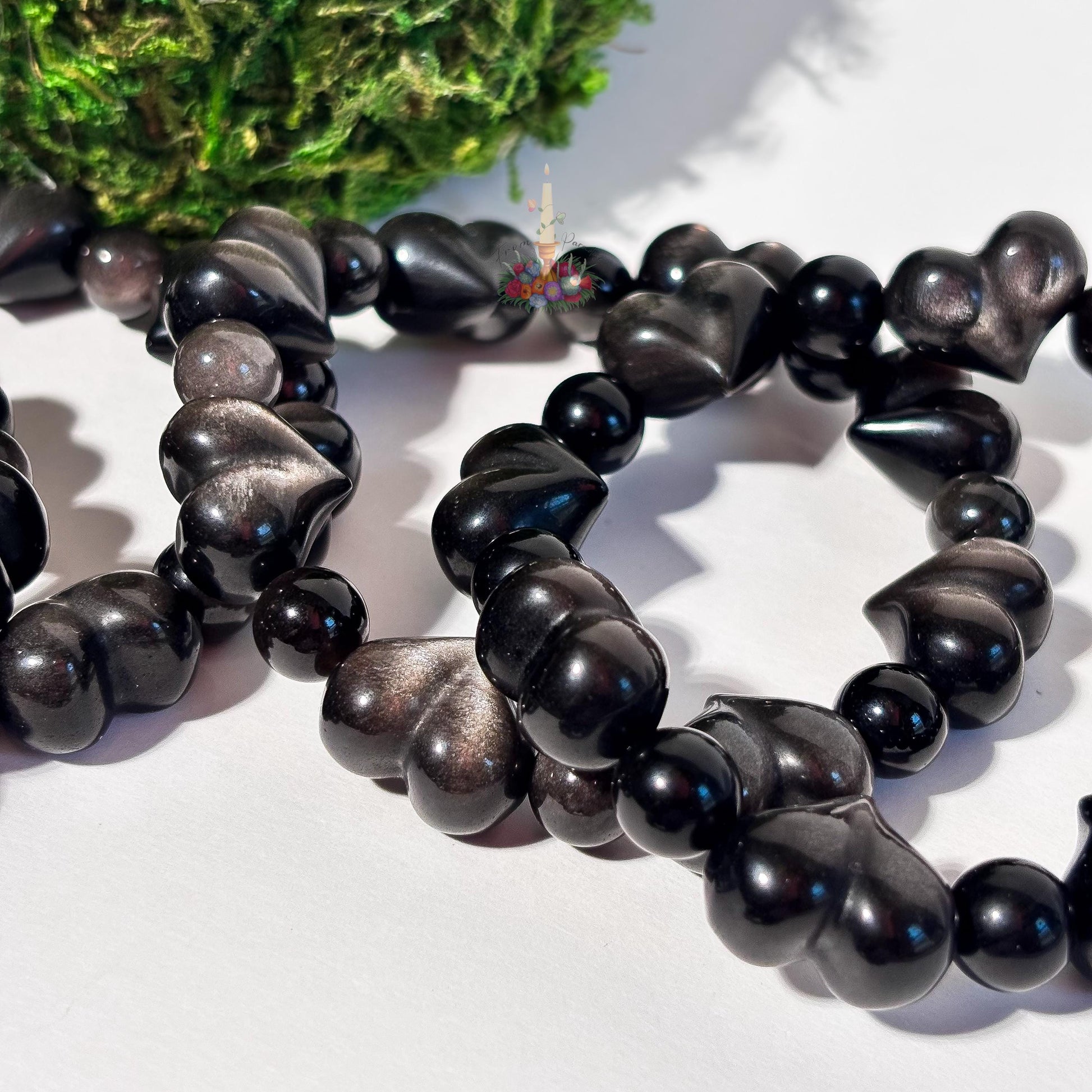 Silver Obsidian Motif Bracelet | Heart Shaped