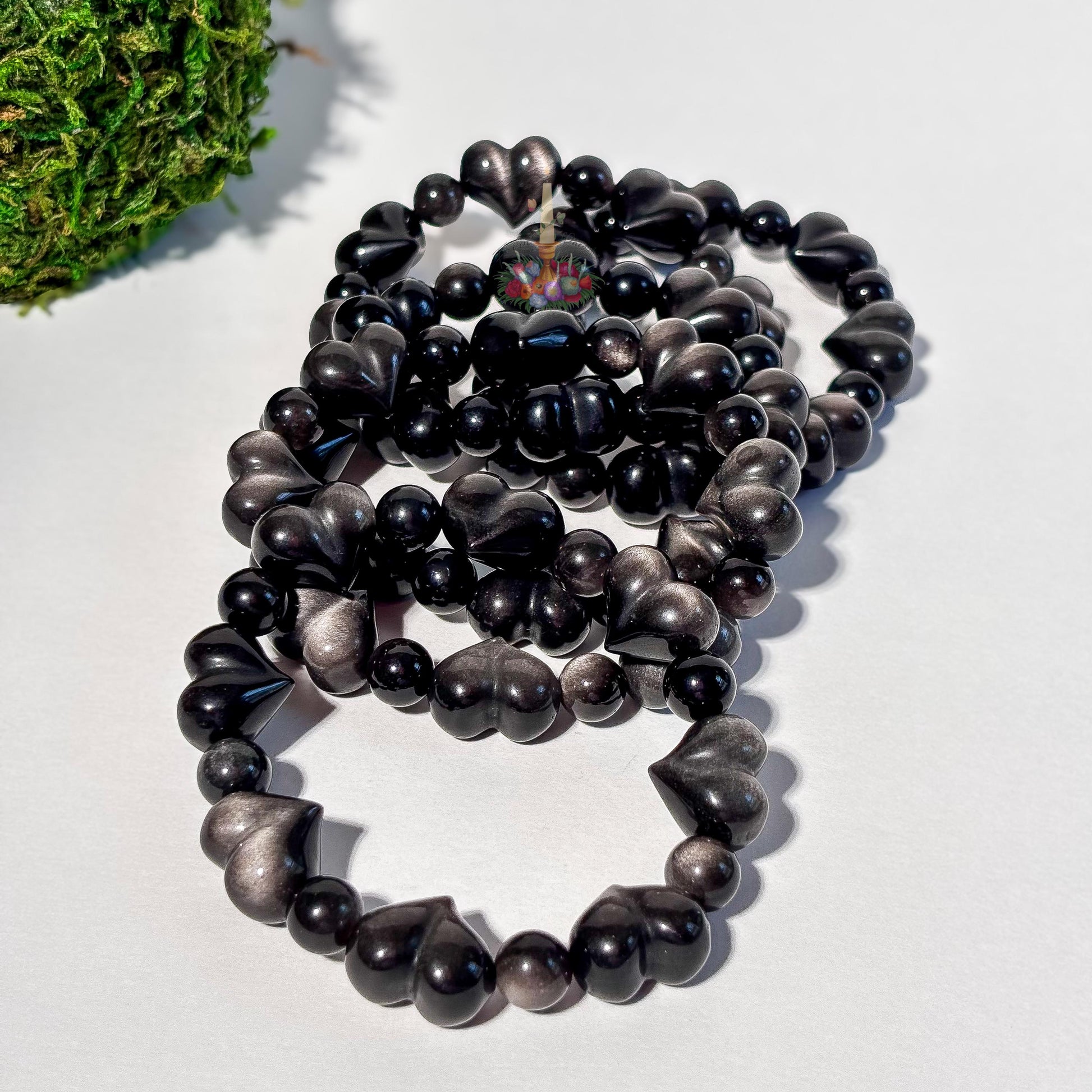 Silver Obsidian Motif Bracelet | Heart Shaped
