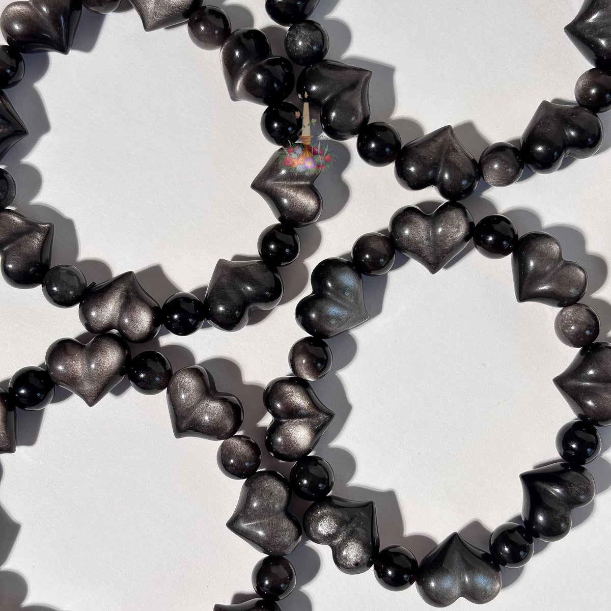 Silver Obsidian Motif Bracelet | Heart Shaped