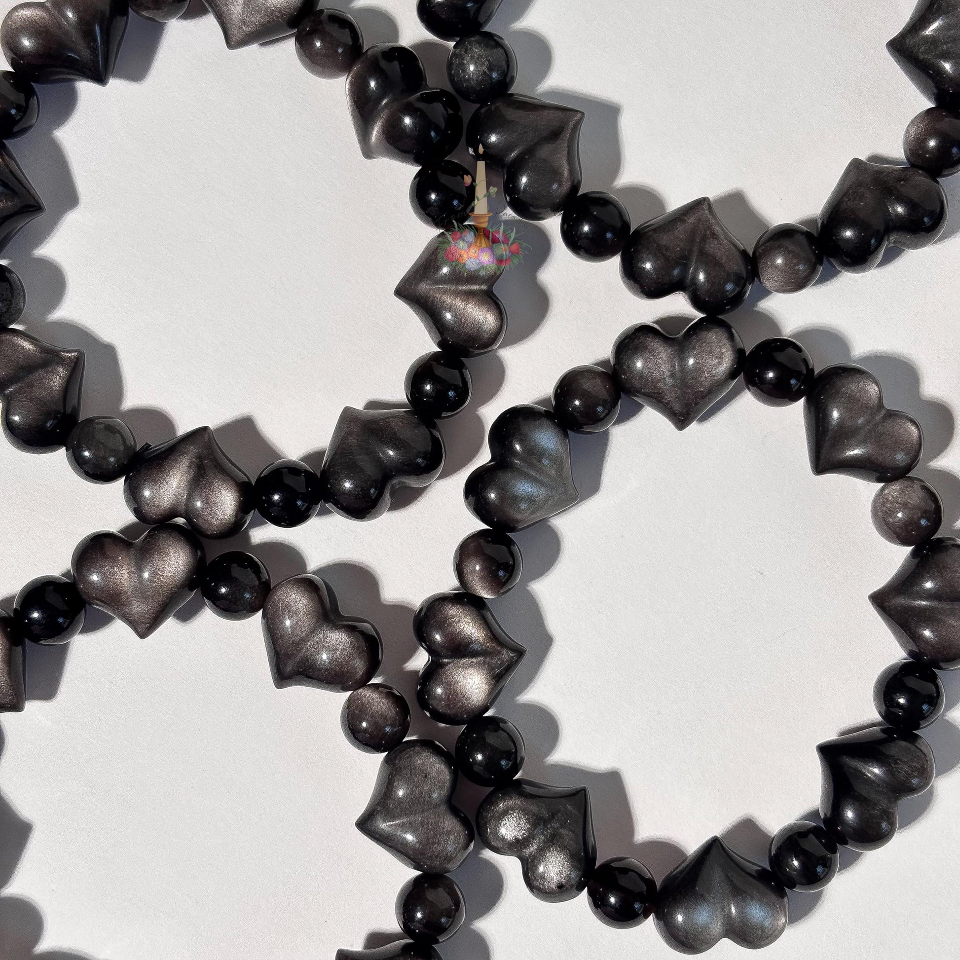 Silver Obsidian Motif Bracelet | Heart Shaped