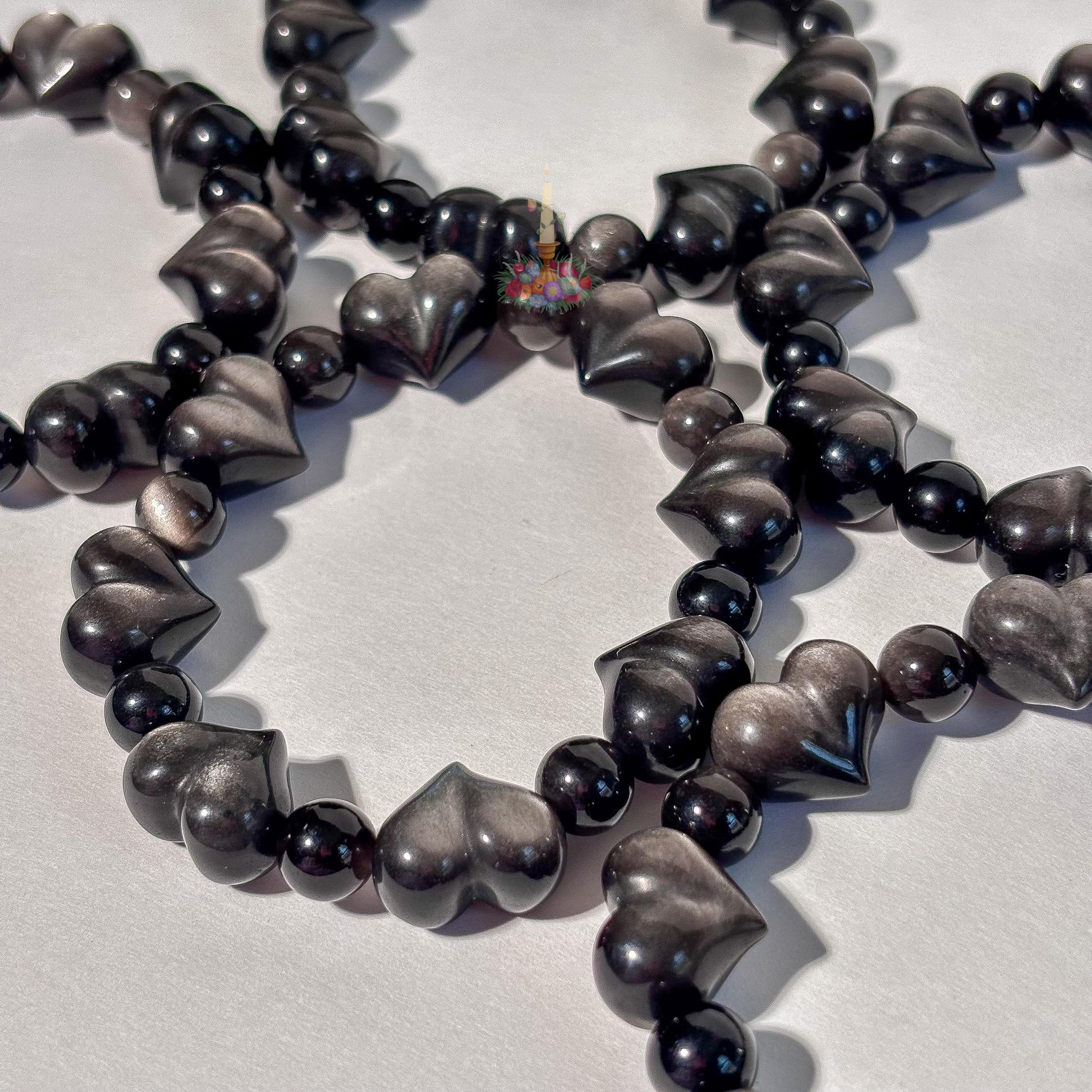 Silver Obsidian Motif Bracelet | Heart Shaped