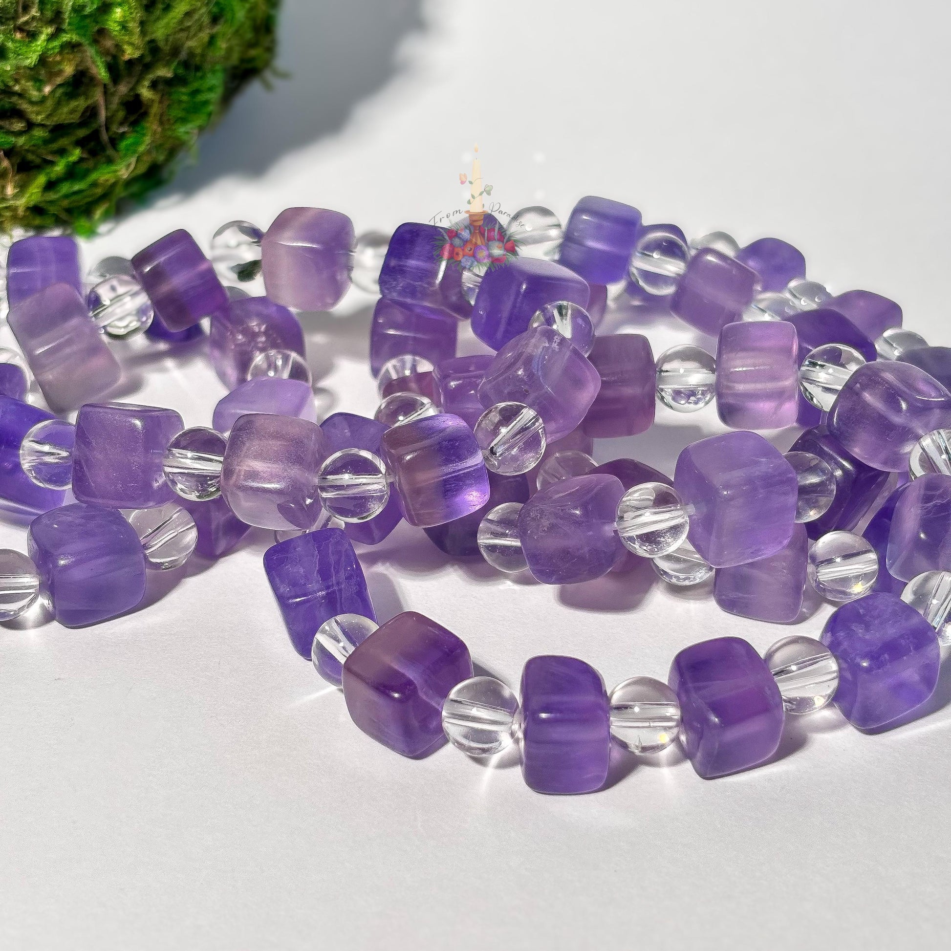 Purple Fluorite + Clear Quartz Bracelet
