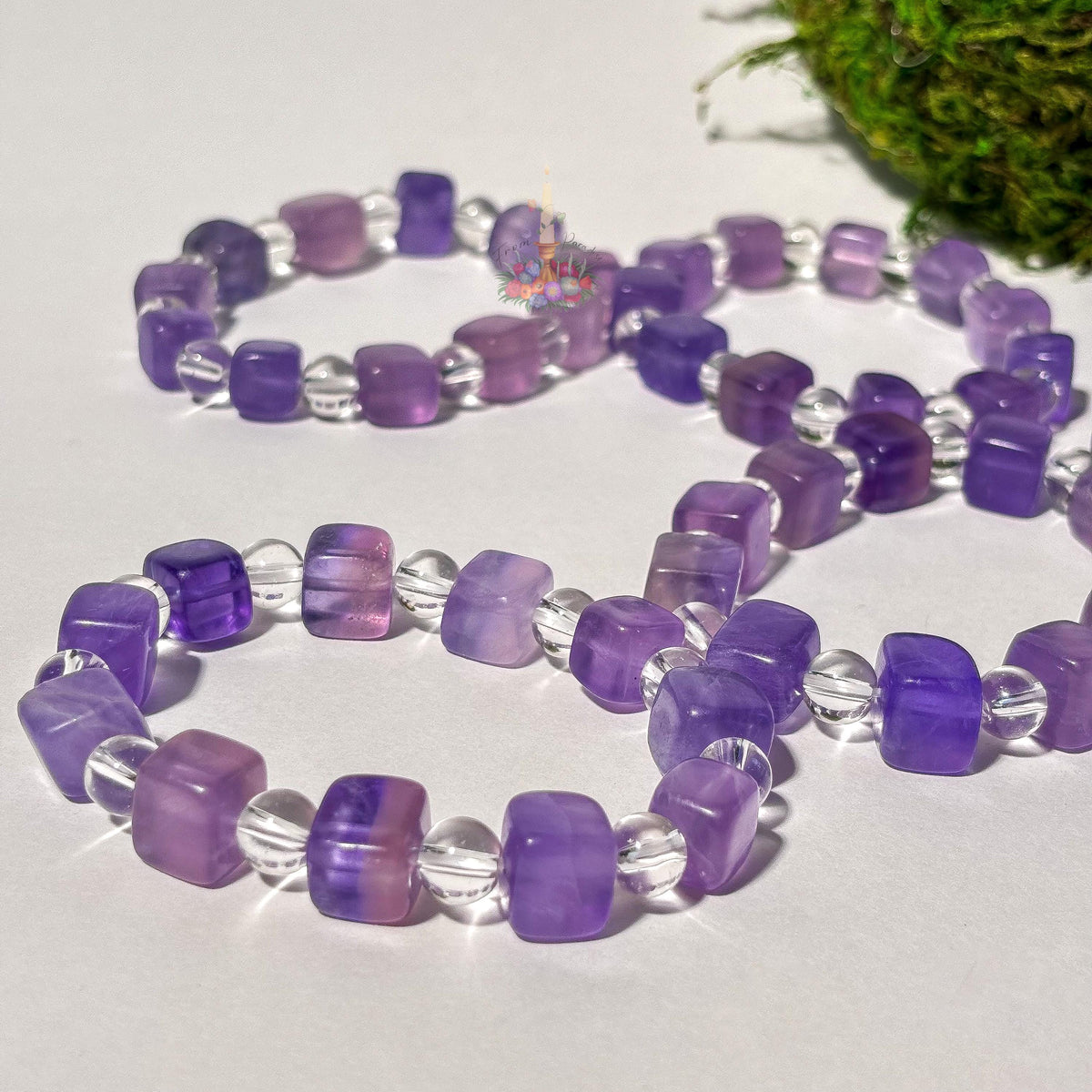 Purple Fluorite + Clear Quartz Bracelet