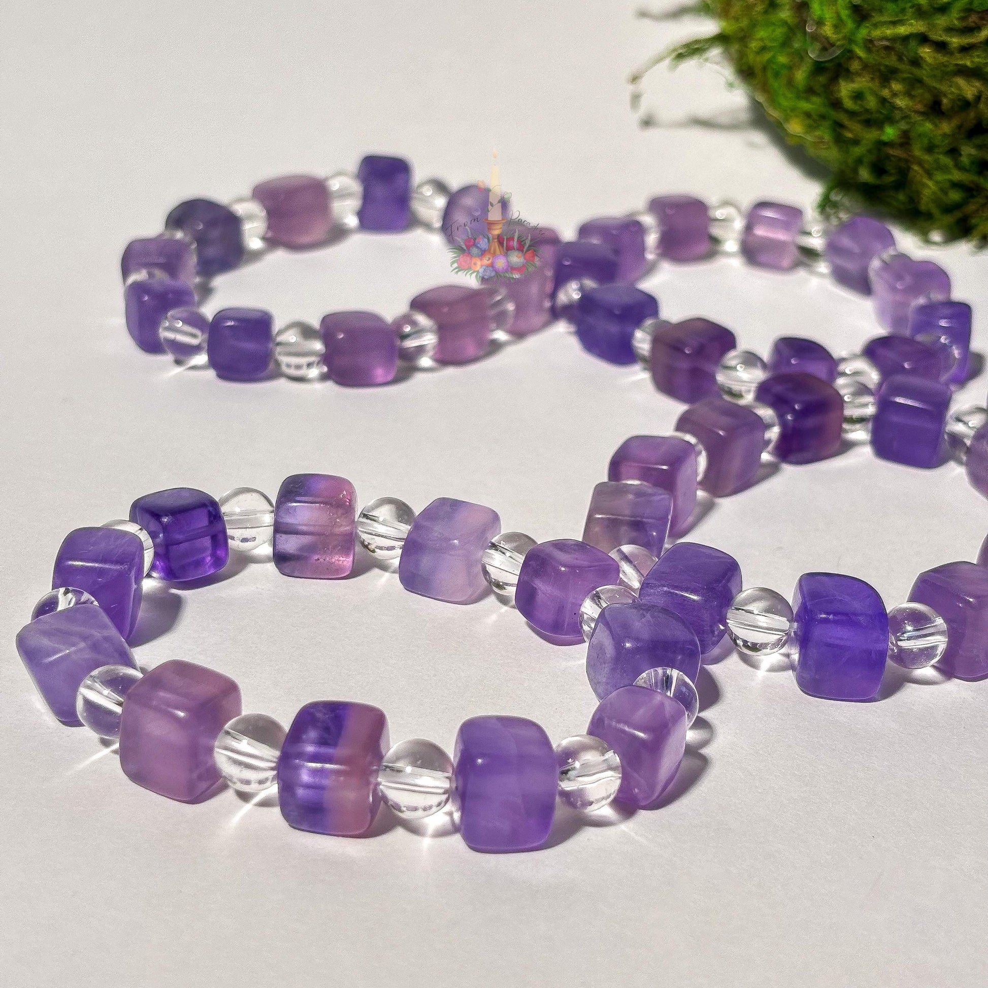 Purple Fluorite + Clear Quartz Bracelet