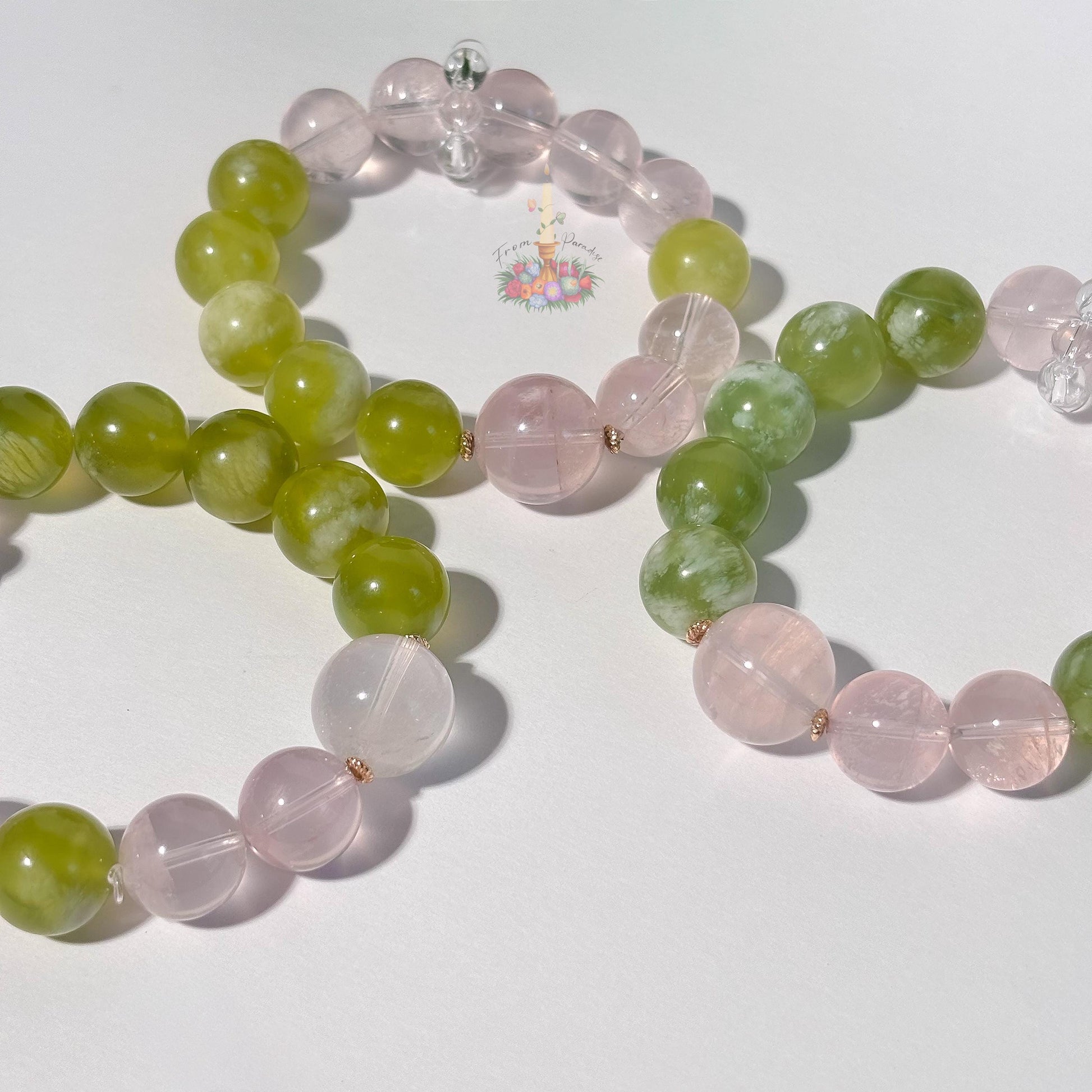 Gemstone Bracelet | Serpentine + Rose Quartz | Crystal Jewelry for Love and Balance