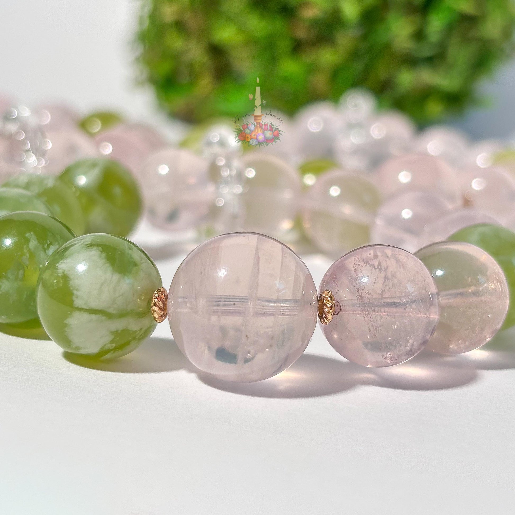 Gemstone Bracelet | Serpentine + Rose Quartz | Crystal Jewelry for Love and Balance