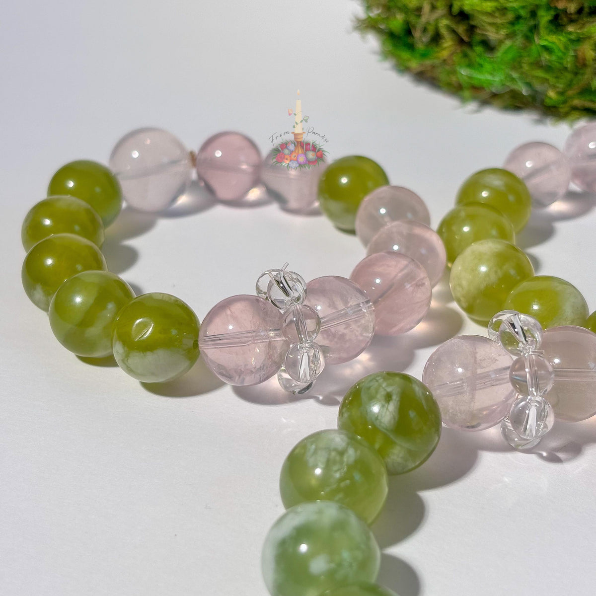 Gemstone Bracelet | Serpentine + Rose Quartz | Crystal Jewelry for Love and Balance