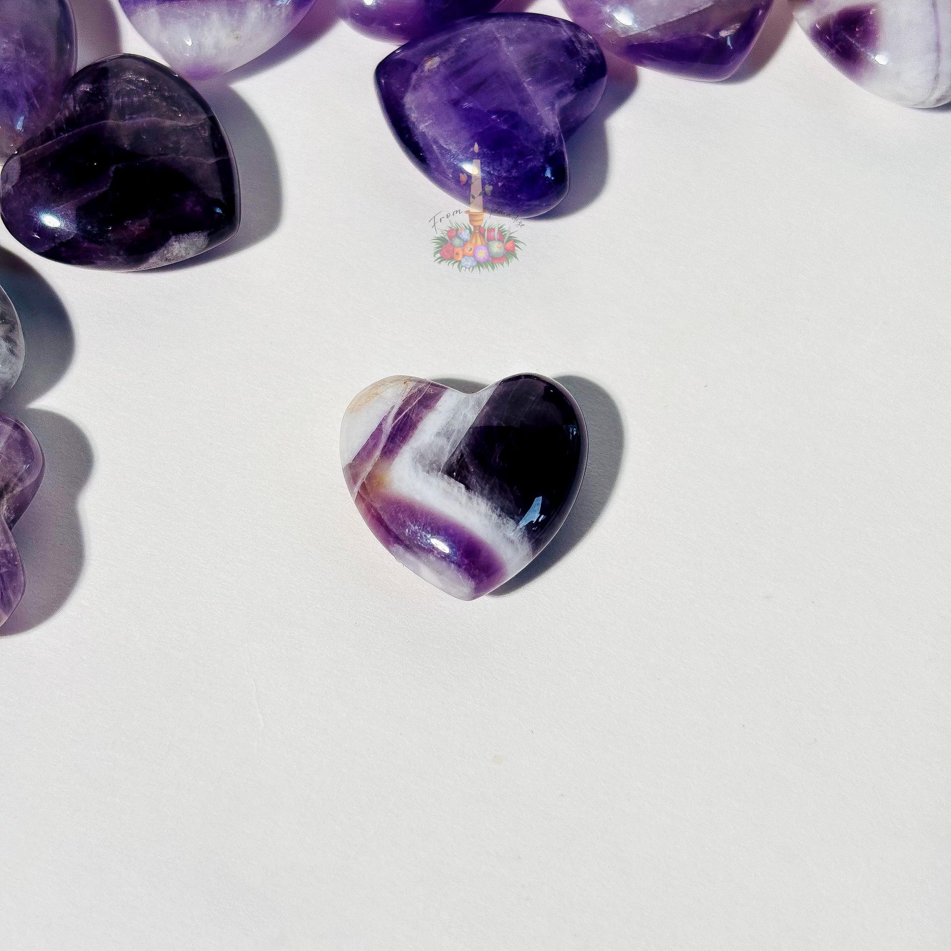Amethyst Crystal Mini Heart | Pocket Stone | Chevron Amethyst | Dream Amethyst Carved Heart