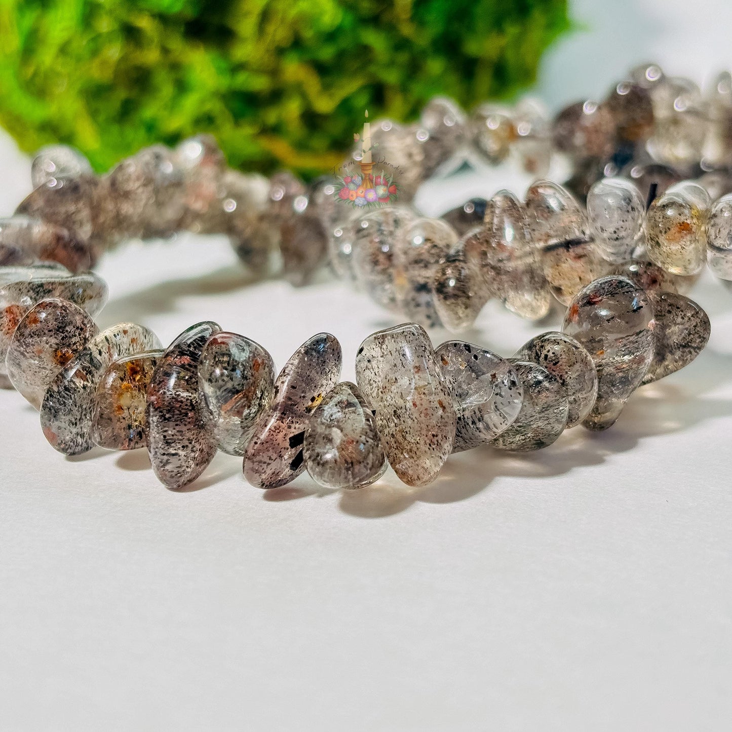 Mica In Quartz Chip Bracelet | Clear Quartz with Black Mica (Biotite) Crystal Bracelet | Stretch Bracelet | Gemstone Jewelry