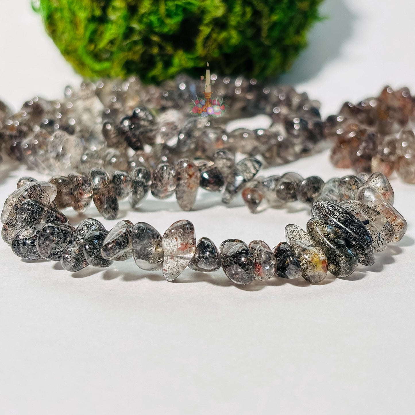 Mica In Quartz Chip Bracelet | Clear Quartz with Black Mica (Biotite) Crystal Bracelet | Stretch Bracelet | Gemstone Jewelry
