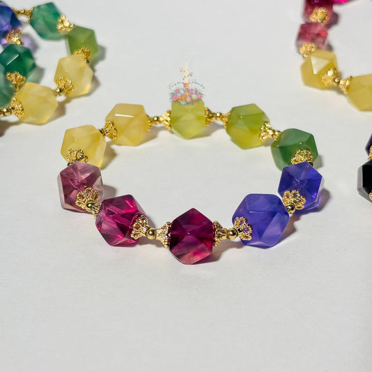 Multicolor Fluorite Bracelet with Gold Accent | Faceted Fluorite Gemstone Bracelet | Purple Green Yellow Fluorite Jewelry | Crystal Bracelet