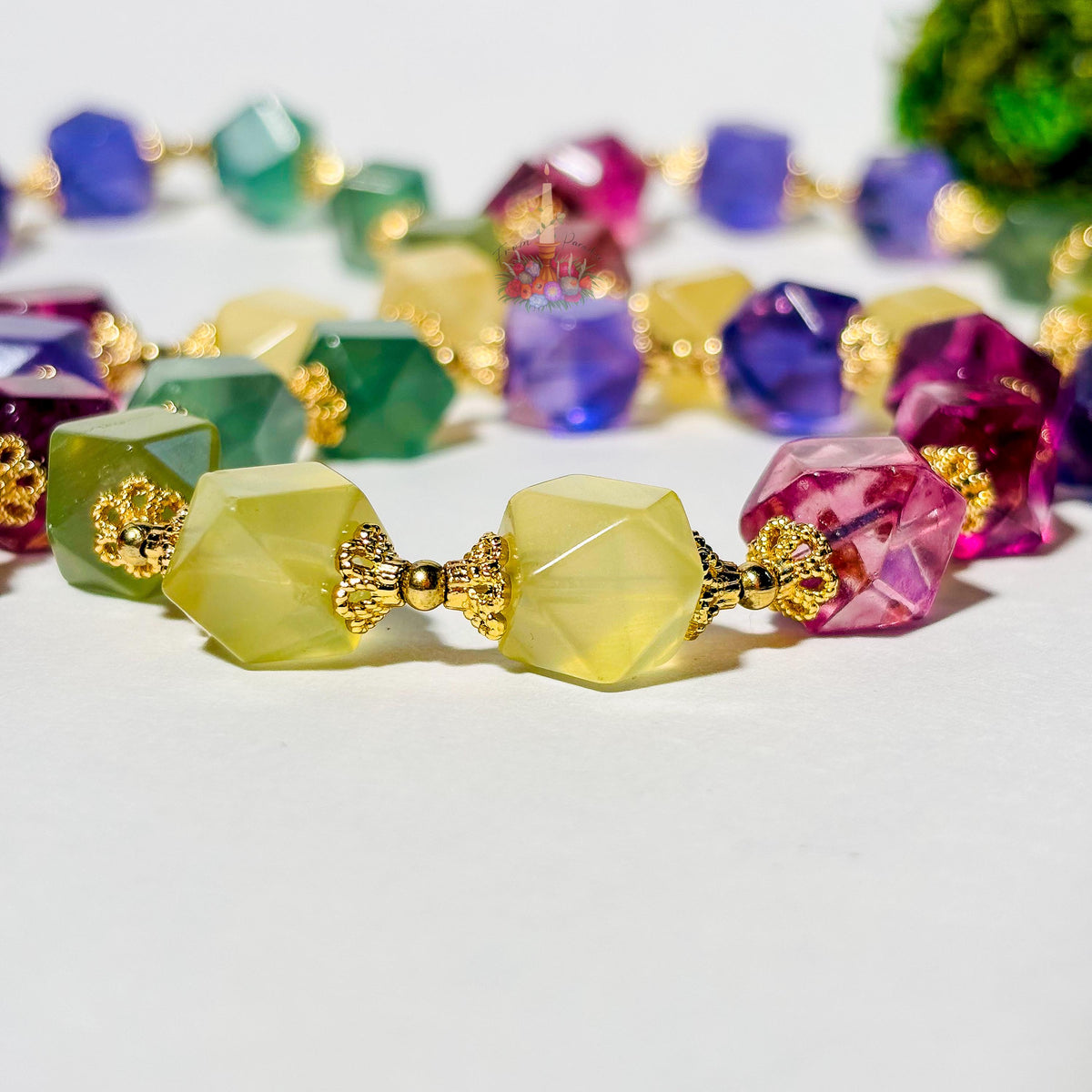 Multicolor Fluorite Bracelet with Gold Accent | Faceted Fluorite Gemstone Bracelet | Purple Green Yellow Fluorite Jewelry | Crystal Bracelet