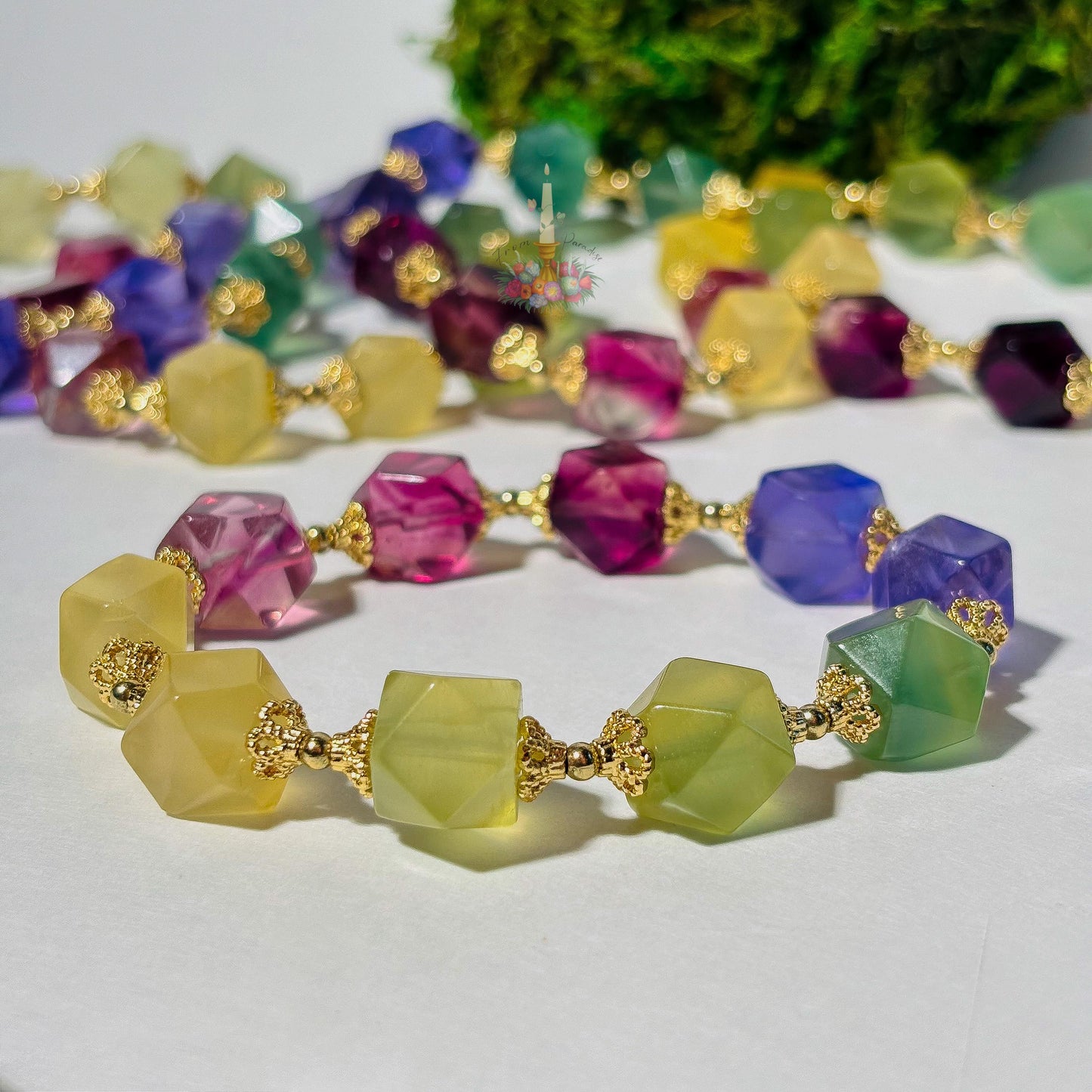 Multicolor Fluorite Bracelet with Gold Accent | Faceted Fluorite Gemstone Bracelet | Purple Green Yellow Fluorite Jewelry | Crystal Bracelet
