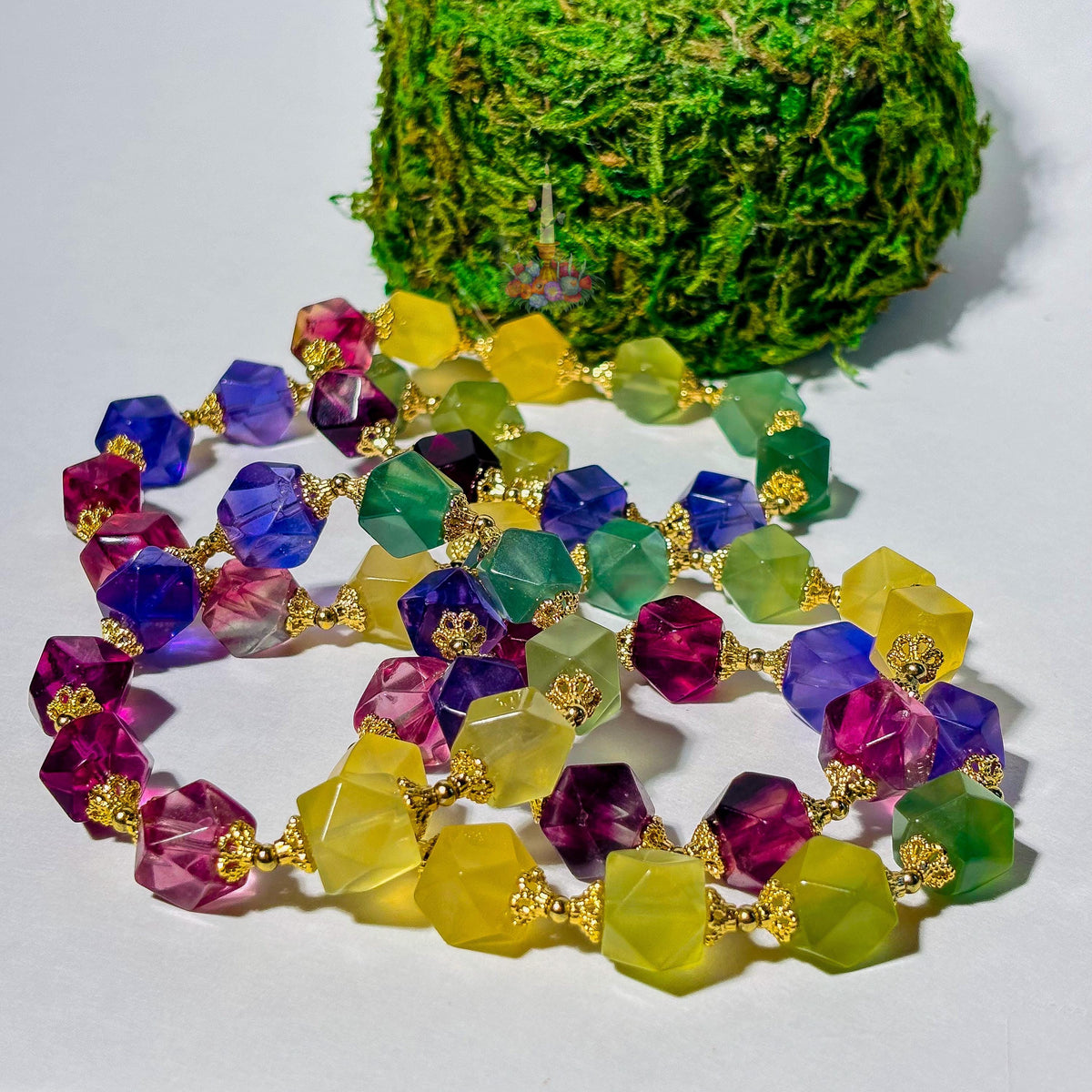 Multicolor Fluorite Bracelet with Gold Accent | Faceted Fluorite Gemstone Bracelet | Purple Green Yellow Fluorite Jewelry | Crystal Bracelet