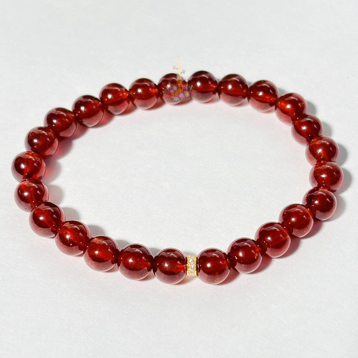 Orange Garnet Bracelet with Gold Accent | Garnet Gemstone Bracelet | January Birthstone Jewelry | Garnet Stretch Bracelet | Spessartine