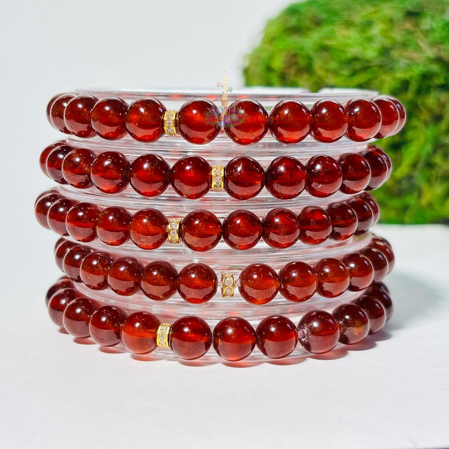 Orange Garnet Bracelet with Gold Accent | Garnet Gemstone Bracelet | January Birthstone Jewelry | Garnet Stretch Bracelet | Spessartine