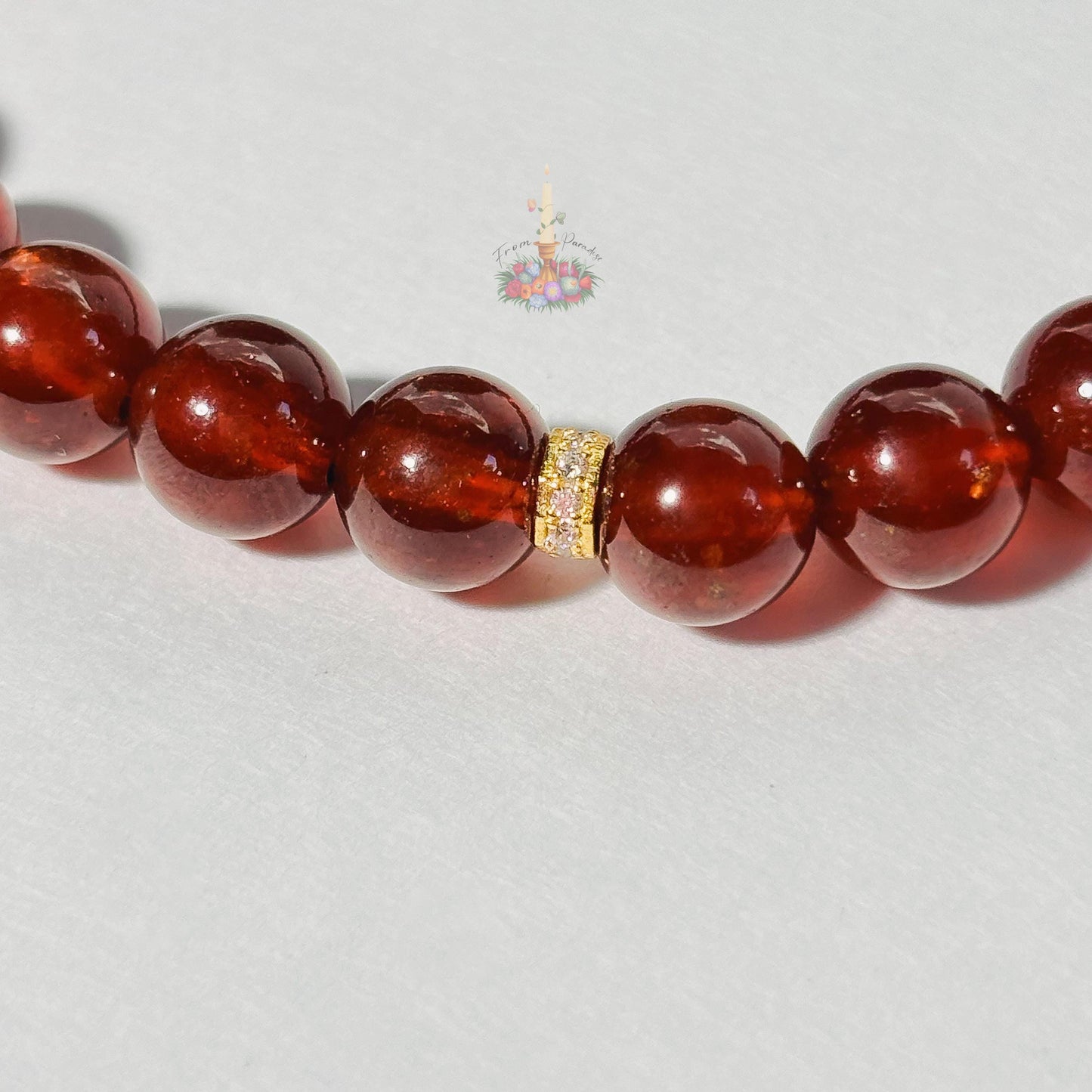 Orange Garnet Bracelet with Gold Accent | Garnet Gemstone Bracelet | January Birthstone Jewelry | Garnet Stretch Bracelet | Spessartine