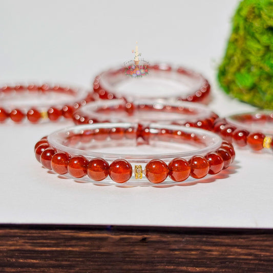Orange Garnet Bracelet with Gold Accent | Garnet Gemstone Bracelet | January Birthstone Jewelry | Garnet Stretch Bracelet | Spessartine