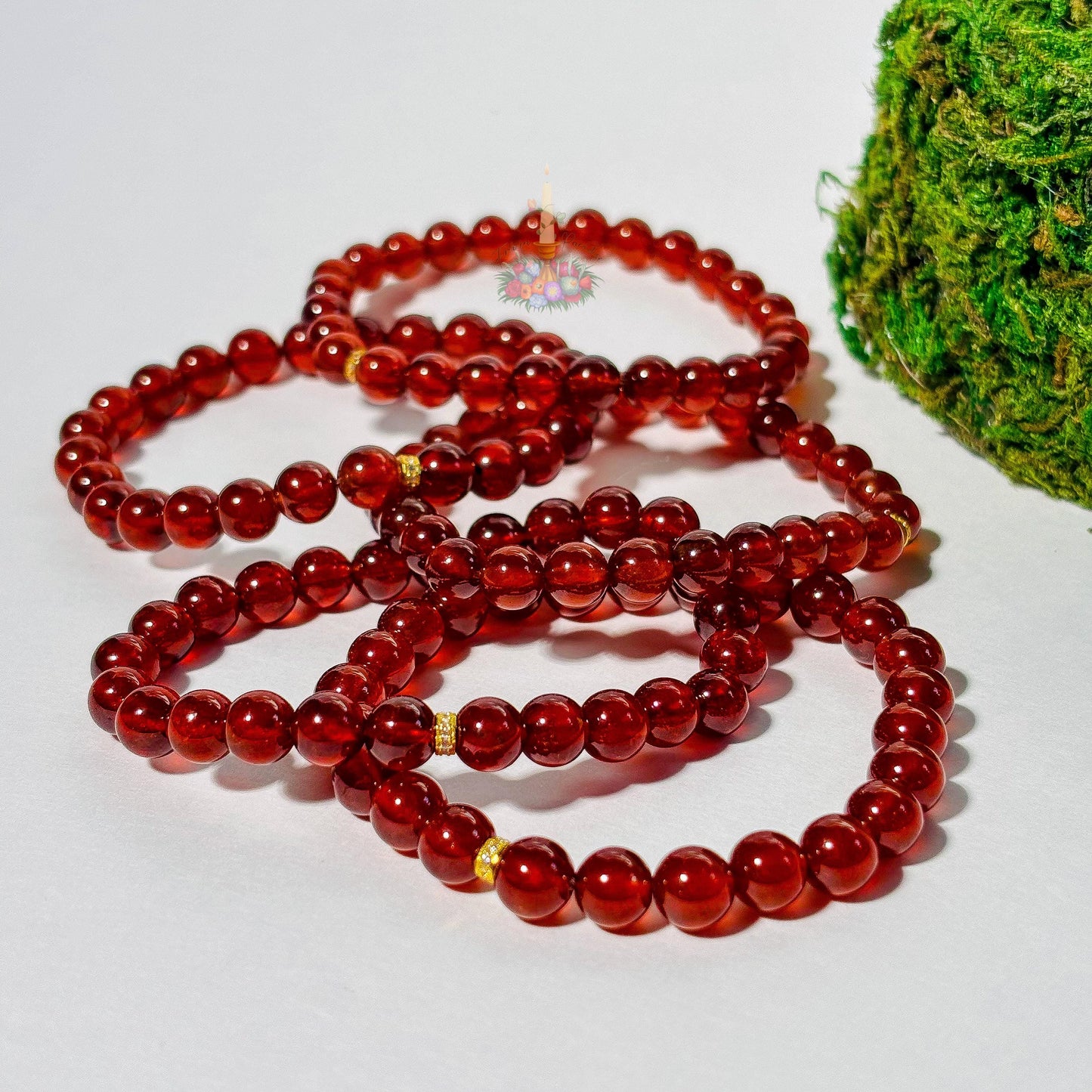 Orange Garnet Bracelet with Gold Accent | Garnet Gemstone Bracelet | January Birthstone Jewelry | Garnet Stretch Bracelet | Spessartine