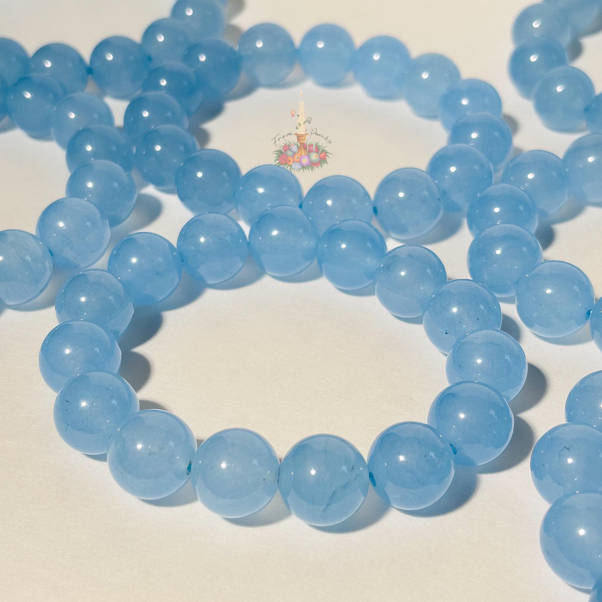 Blue Chalcedony Bracelet | Dyed Blue Chalcedony Crystal Bracelet | Light Blue Gemstone Bracelet | Beaded Jewelry