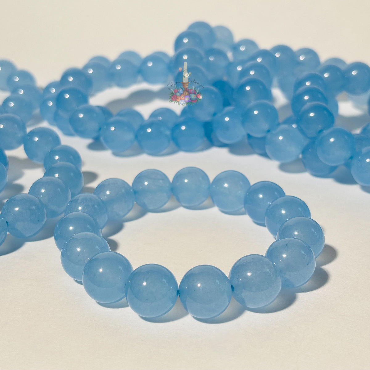 Blue Chalcedony Bracelet | Dyed Blue Chalcedony Crystal Bracelet | Light Blue Gemstone Bracelet | Beaded Jewelry