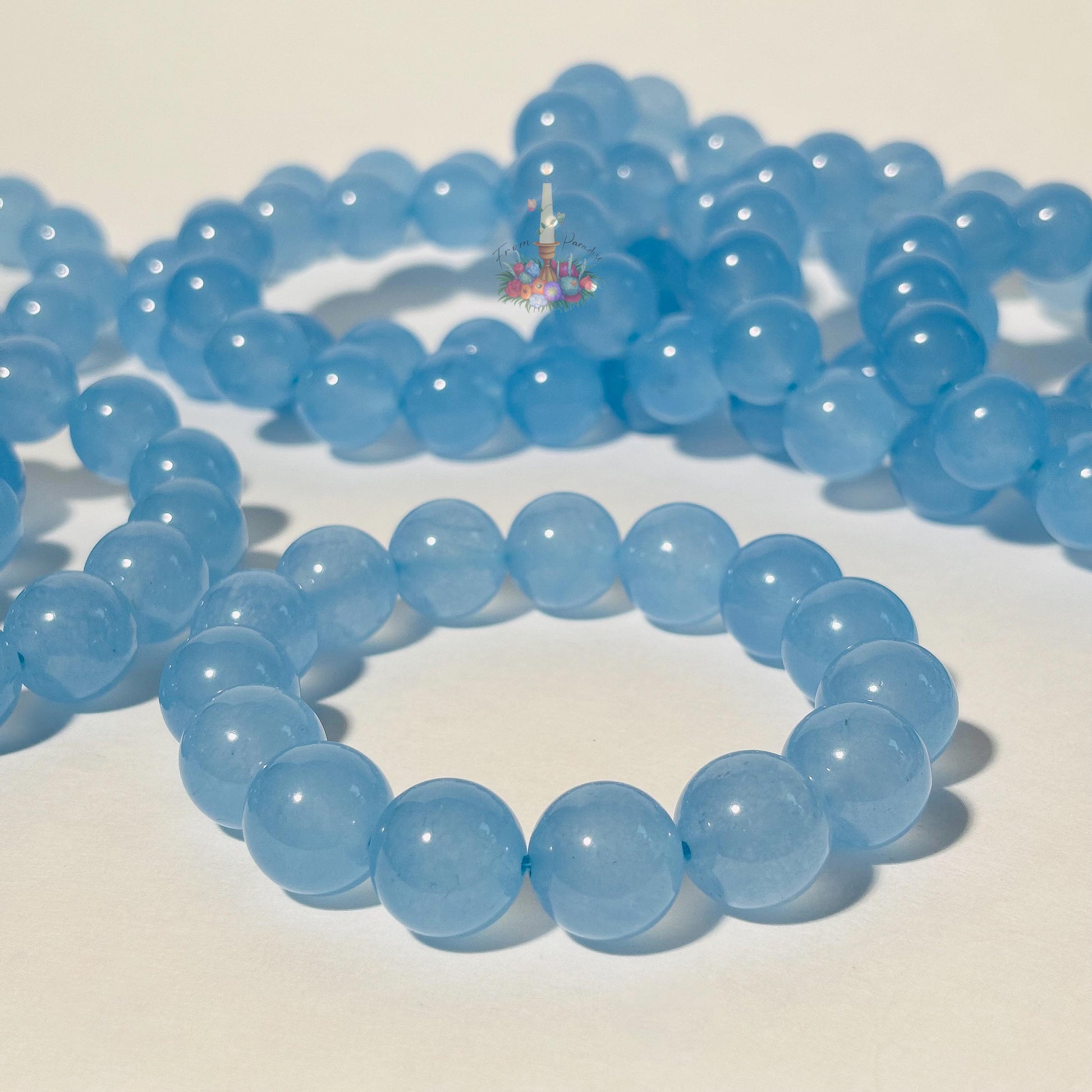 Blue Chalcedony Bracelet | Dyed Blue Chalcedony Crystal Bracelet | Light Blue Gemstone Bracelet | Beaded Jewelry