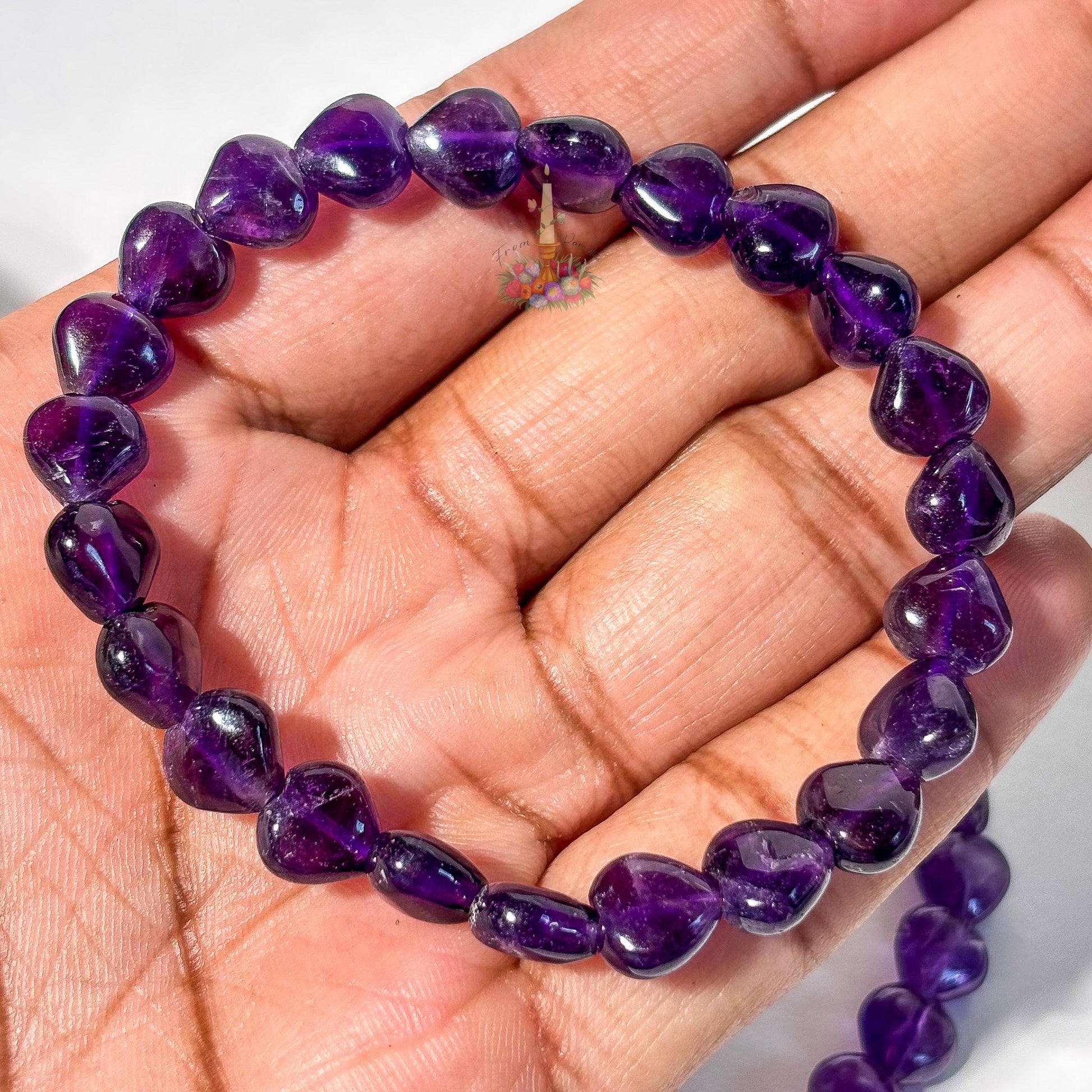 Amethyst Bracelet | Amethyst Heart Crystal Bracelet | Purple Amethyst Stretch Bracelet | Gift for Her | Stone for Emotional Balance
