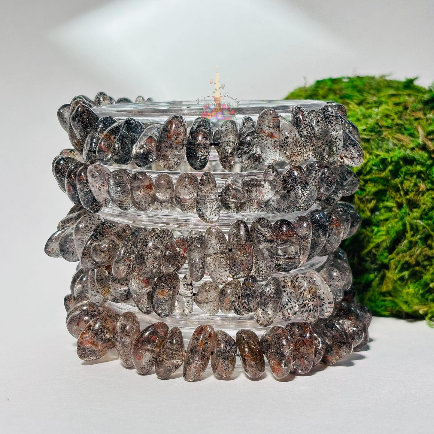Mica In Quartz Chip Bracelet | Clear Quartz with Black Mica (Biotite) Crystal Bracelet | Stretch Bracelet | Gemstone Jewelry