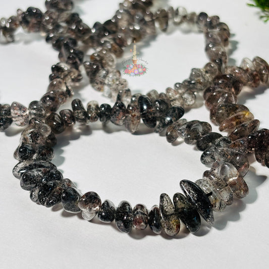 Mica In Quartz Chip Bracelet | Clear Quartz with Black Mica (Biotite) Crystal Bracelet | Stretch Bracelet | Gemstone Jewelry