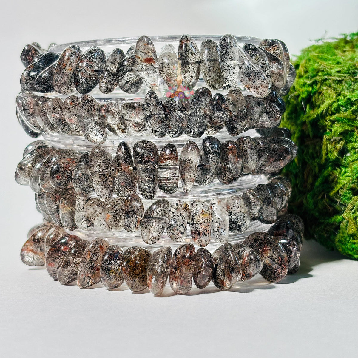 Mica In Quartz Chip Bracelet | Clear Quartz with Black Mica (Biotite) Crystal Bracelet | Stretch Bracelet | Gemstone Jewelry
