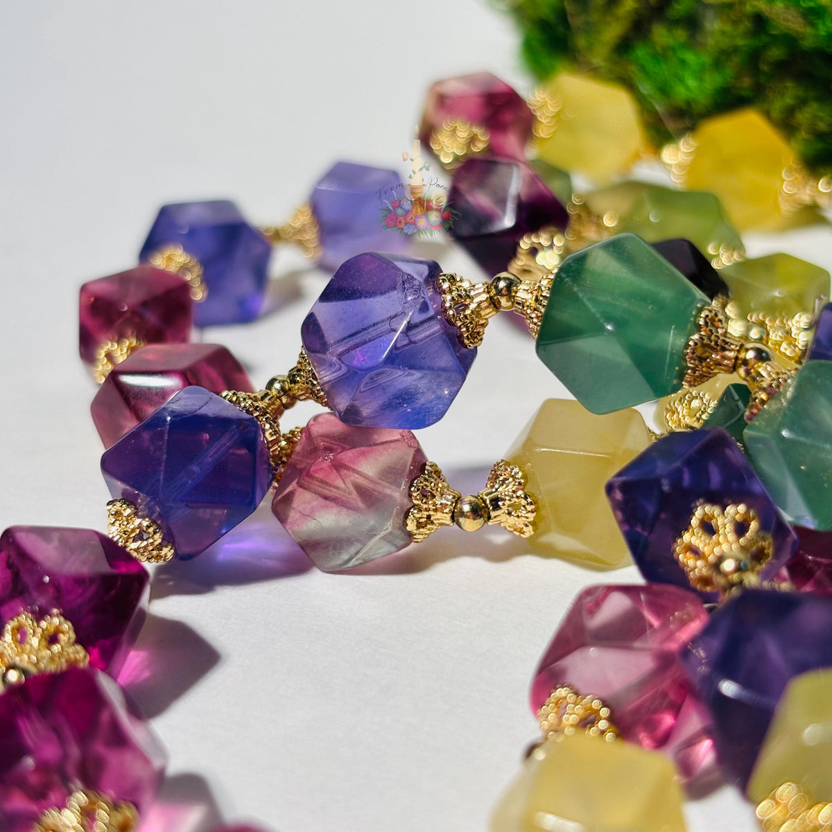 Multicolor Fluorite Bracelet with Gold Accent | Faceted Fluorite Gemstone Bracelet | Purple Green Yellow Fluorite Jewelry | Crystal Bracelet