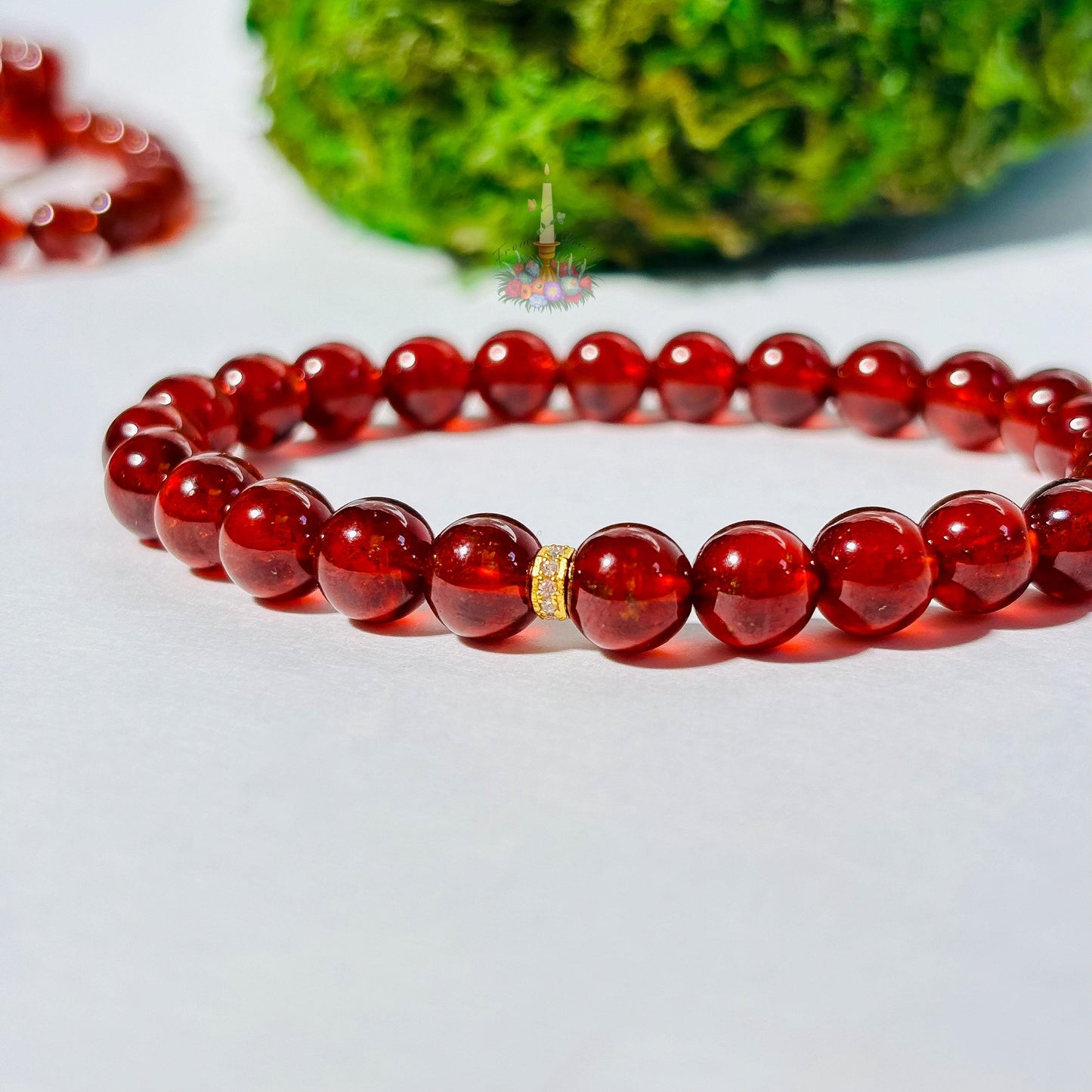 Orange Garnet Bracelet with Gold Accent | Garnet Gemstone Bracelet | January Birthstone Jewelry | Garnet Stretch Bracelet | Spessartine