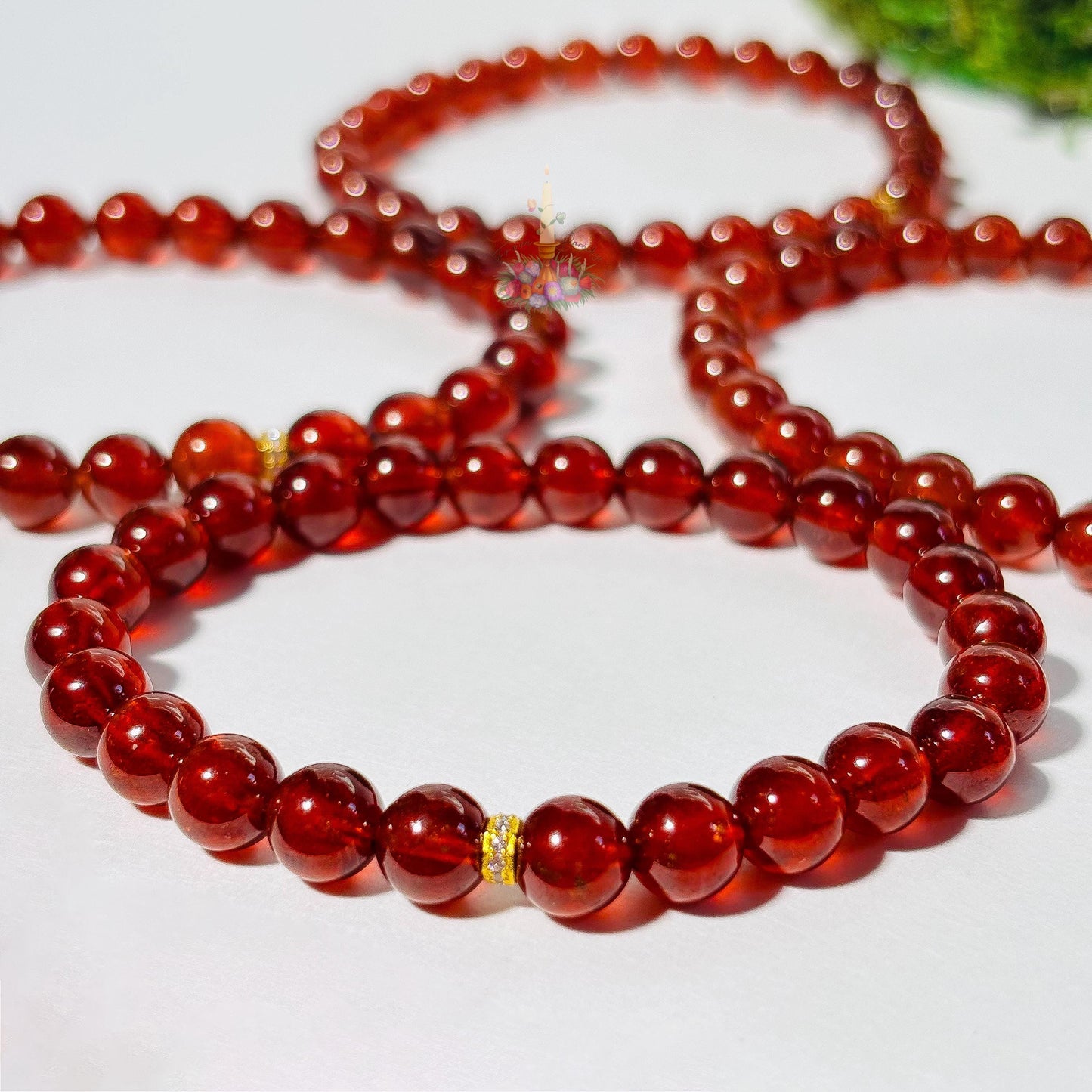 Orange Garnet Bracelet with Gold Accent | Garnet Gemstone Bracelet | January Birthstone Jewelry | Garnet Stretch Bracelet | Spessartine