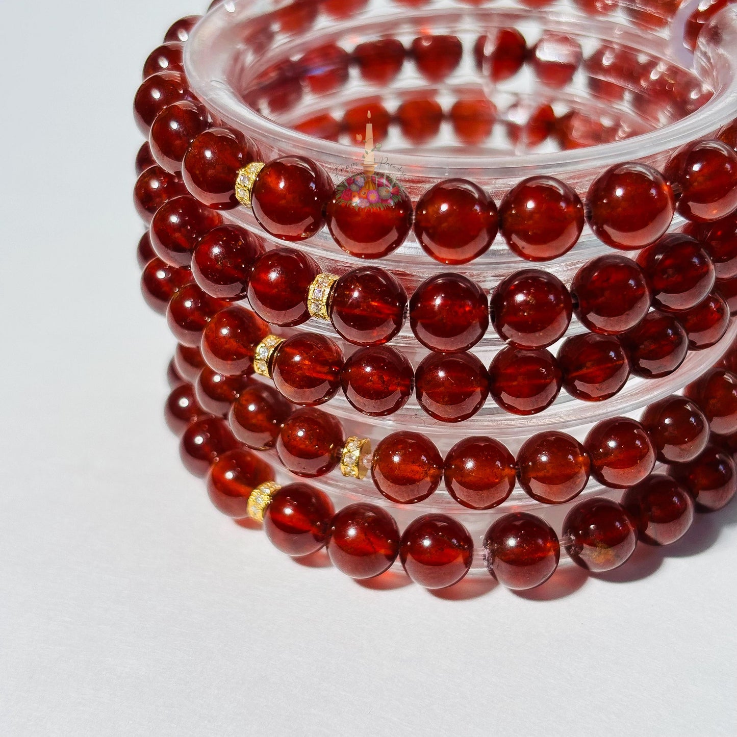 Orange Garnet Bracelet with Gold Accent | Garnet Gemstone Bracelet | January Birthstone Jewelry | Garnet Stretch Bracelet | Spessartine