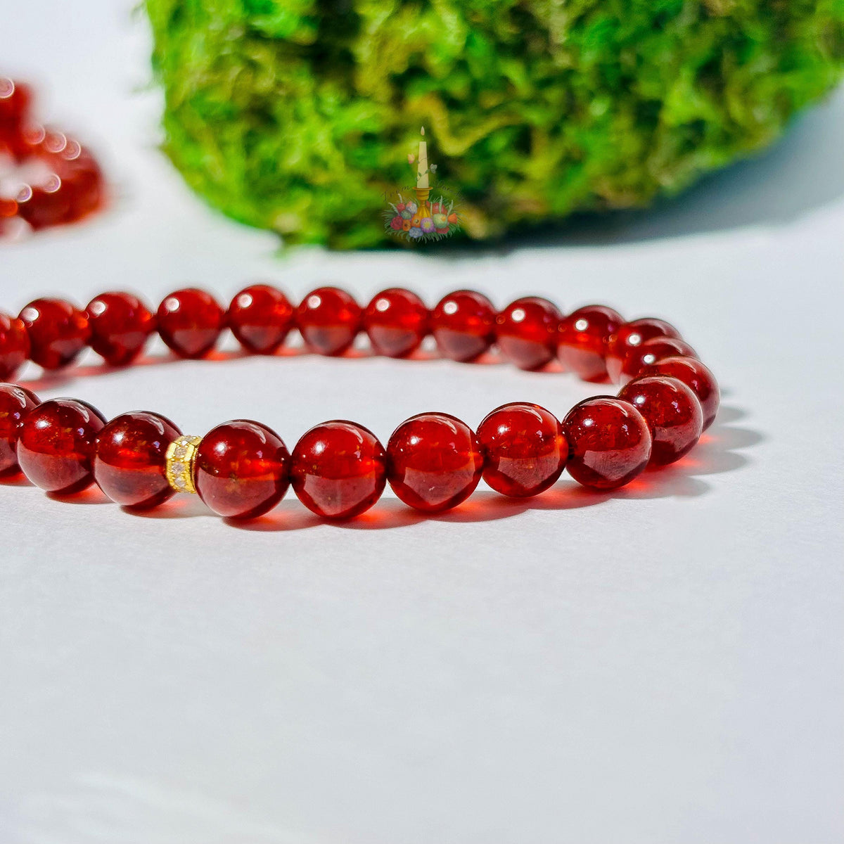 Orange Garnet Bracelet with Gold Accent | Garnet Gemstone Bracelet | January Birthstone Jewelry | Garnet Stretch Bracelet | Spessartine