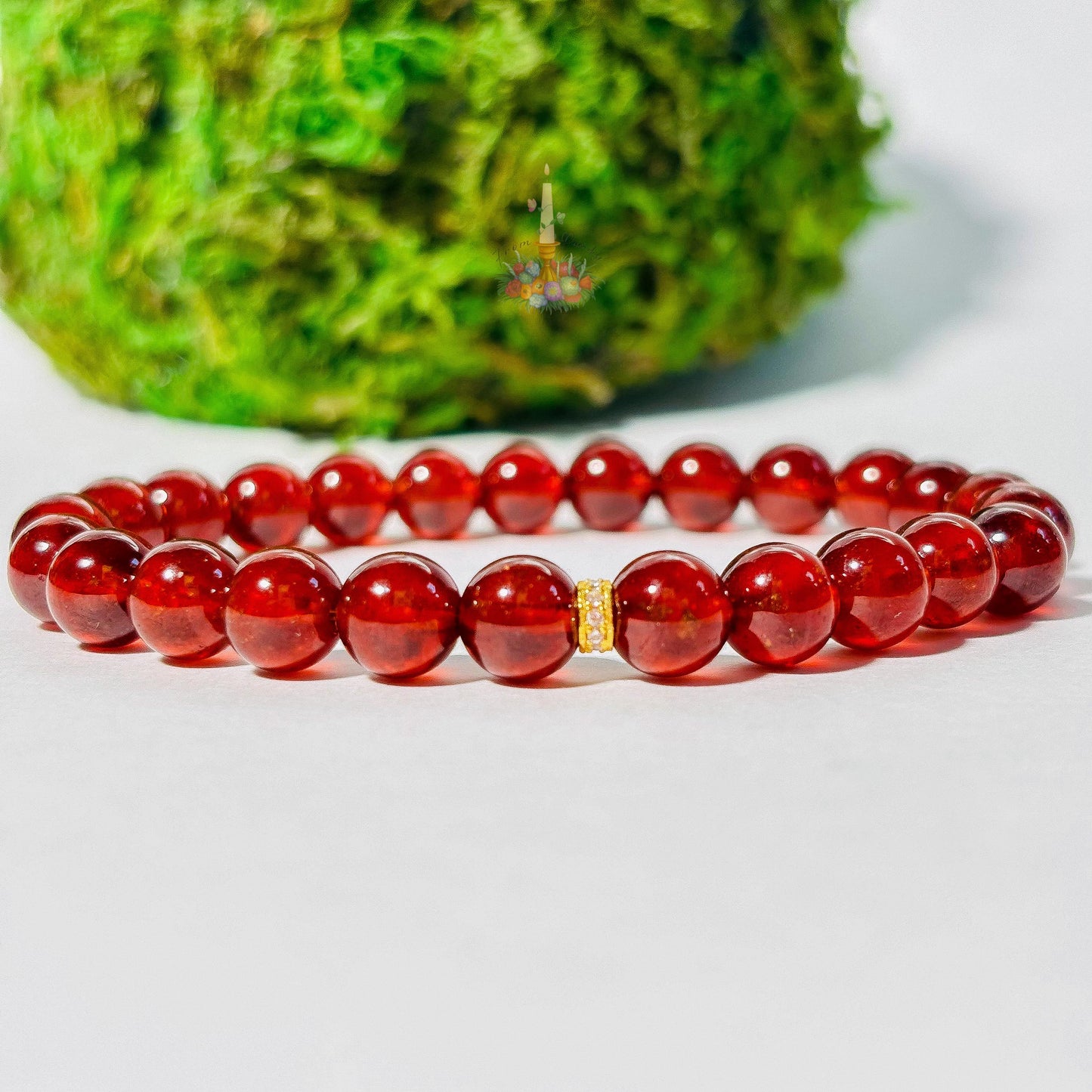 Orange Garnet Bracelet with Gold Accent | Garnet Gemstone Bracelet | January Birthstone Jewelry | Garnet Stretch Bracelet | Spessartine