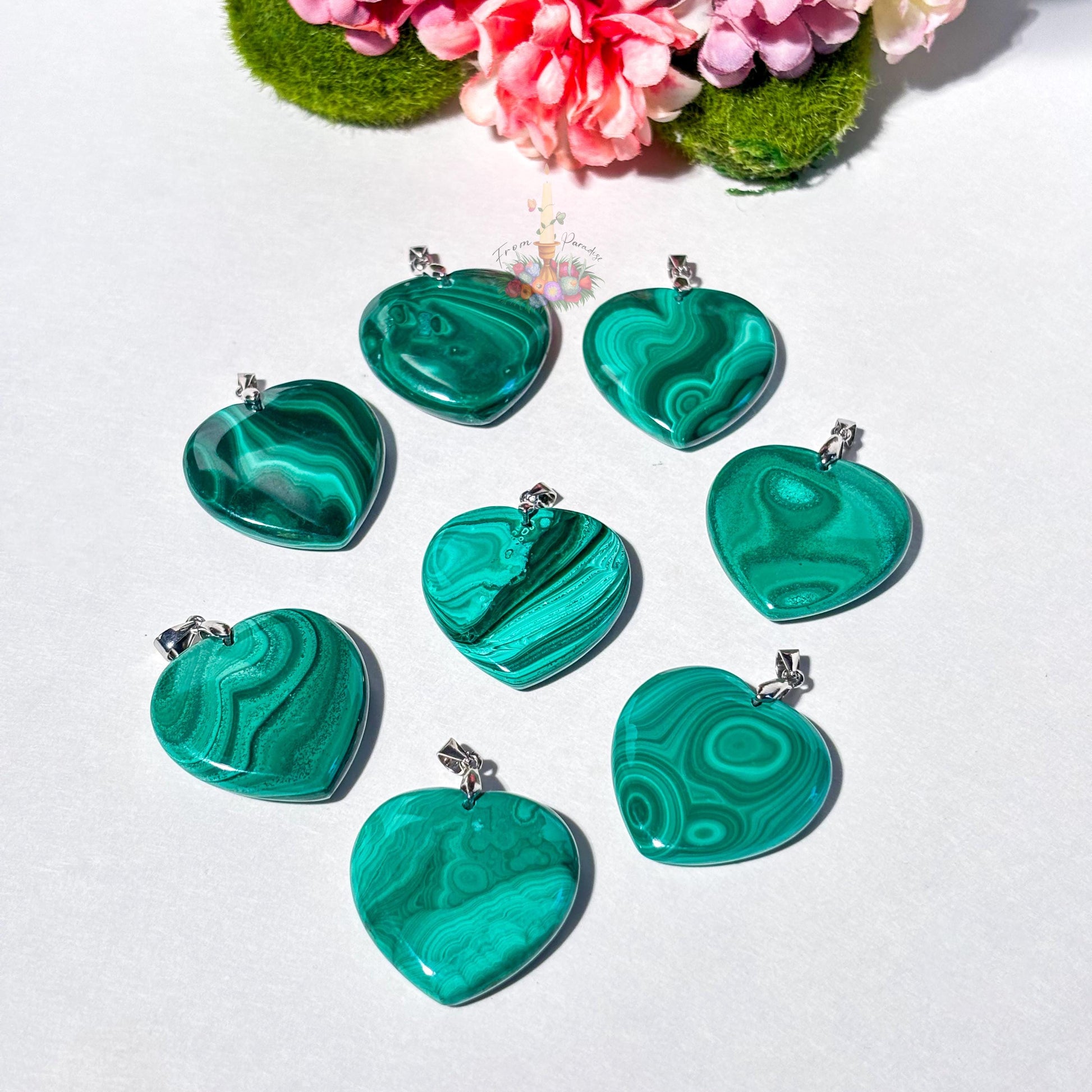 Malachite Pendant | Sterling Silver Pendant | Gemstone Jewelry | Green Malachite Pendant | Natural Malachite Heart Pendant | Crystal Jewelry