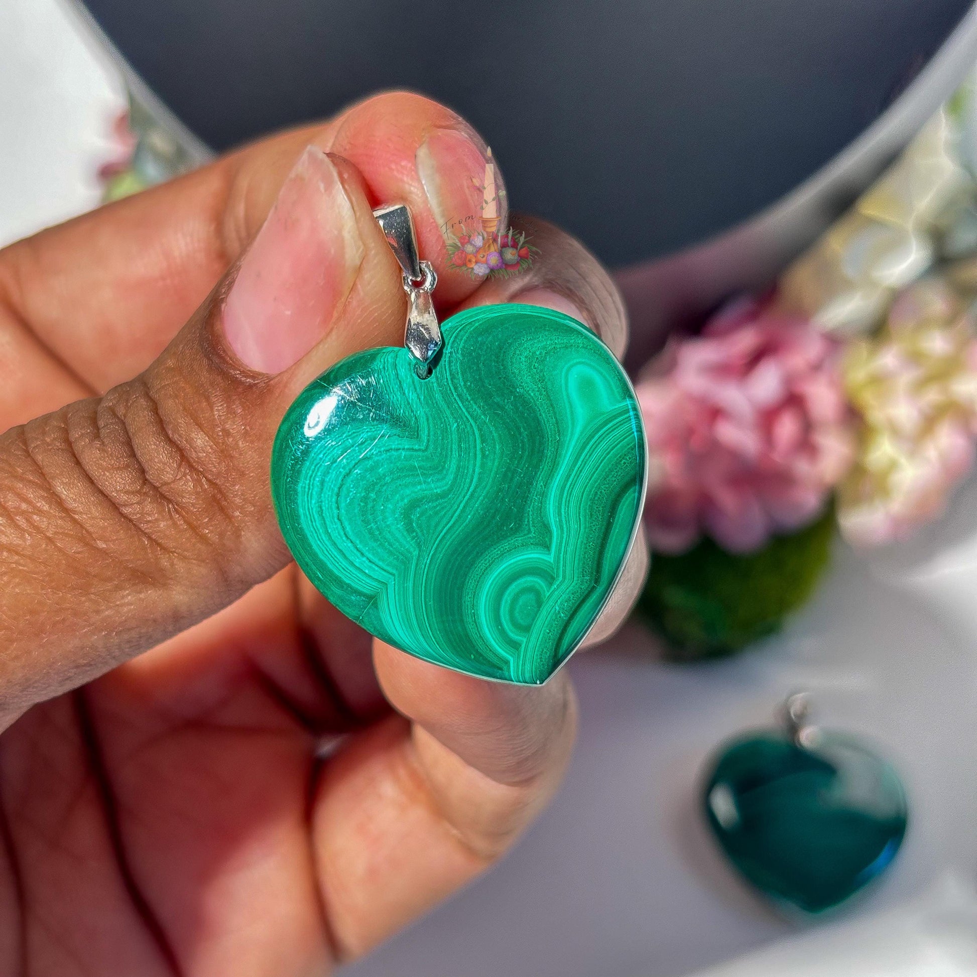 Malachite Pendant | Sterling Silver Pendant | Gemstone Jewelry | Green Malachite Pendant | Natural Malachite Heart Pendant | Crystal Jewelry