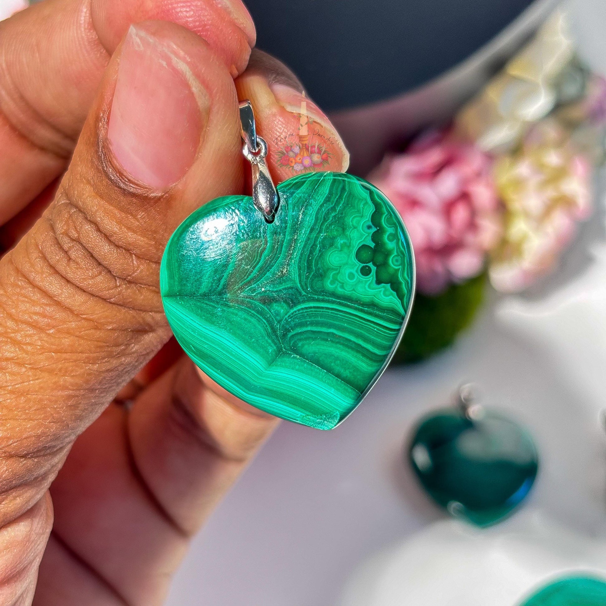 Malachite Pendant | Sterling Silver Pendant | Gemstone Jewelry | Green Malachite Pendant | Natural Malachite Heart Pendant | Crystal Jewelry