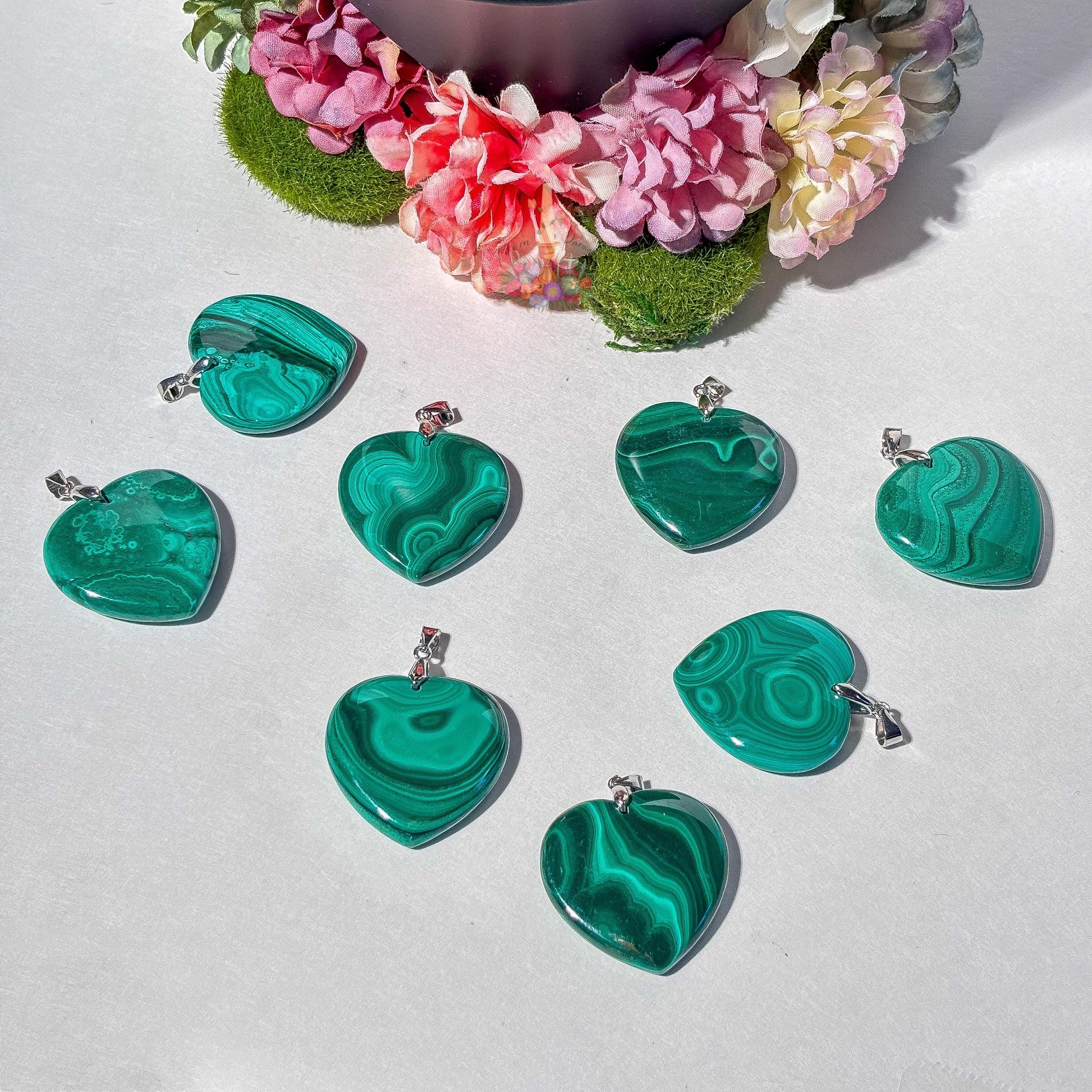 Malachite Pendant | Sterling Silver Pendant | Gemstone Jewelry | Green Malachite Pendant | Natural Malachite Heart Pendant | Crystal Jewelry