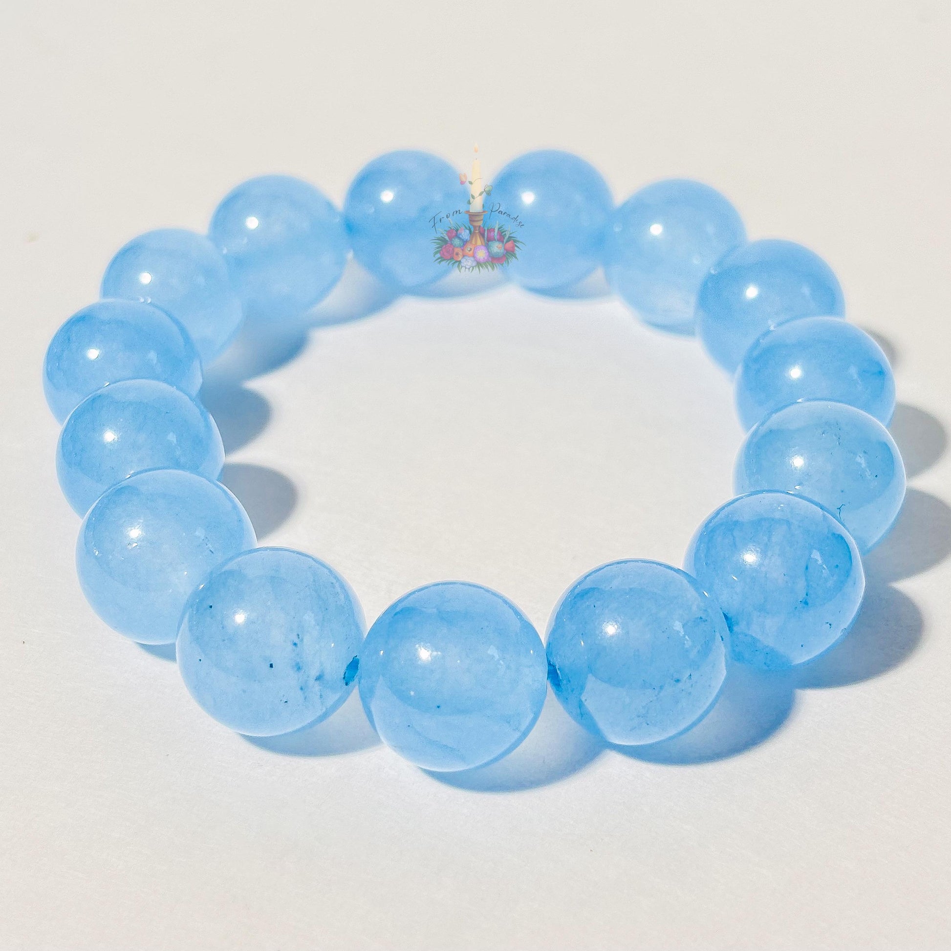 Blue Chalcedony Bracelet | Dyed Blue Chalcedony Crystal Bracelet | Light Blue Gemstone Bracelet | Beaded Jewelry