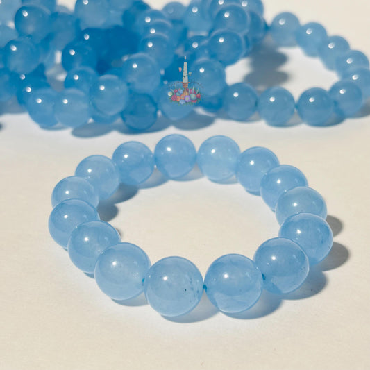 Blue Chalcedony Bracelet | Dyed Blue Chalcedony Crystal Bracelet | Light Blue Gemstone Bracelet | Beaded Jewelry