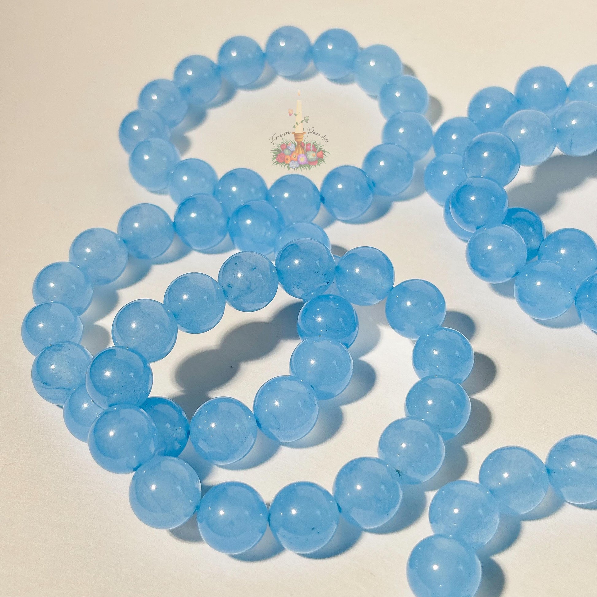 Blue Chalcedony Bracelet | Dyed Blue Chalcedony Crystal Bracelet | Light Blue Gemstone Bracelet | Beaded Jewelry