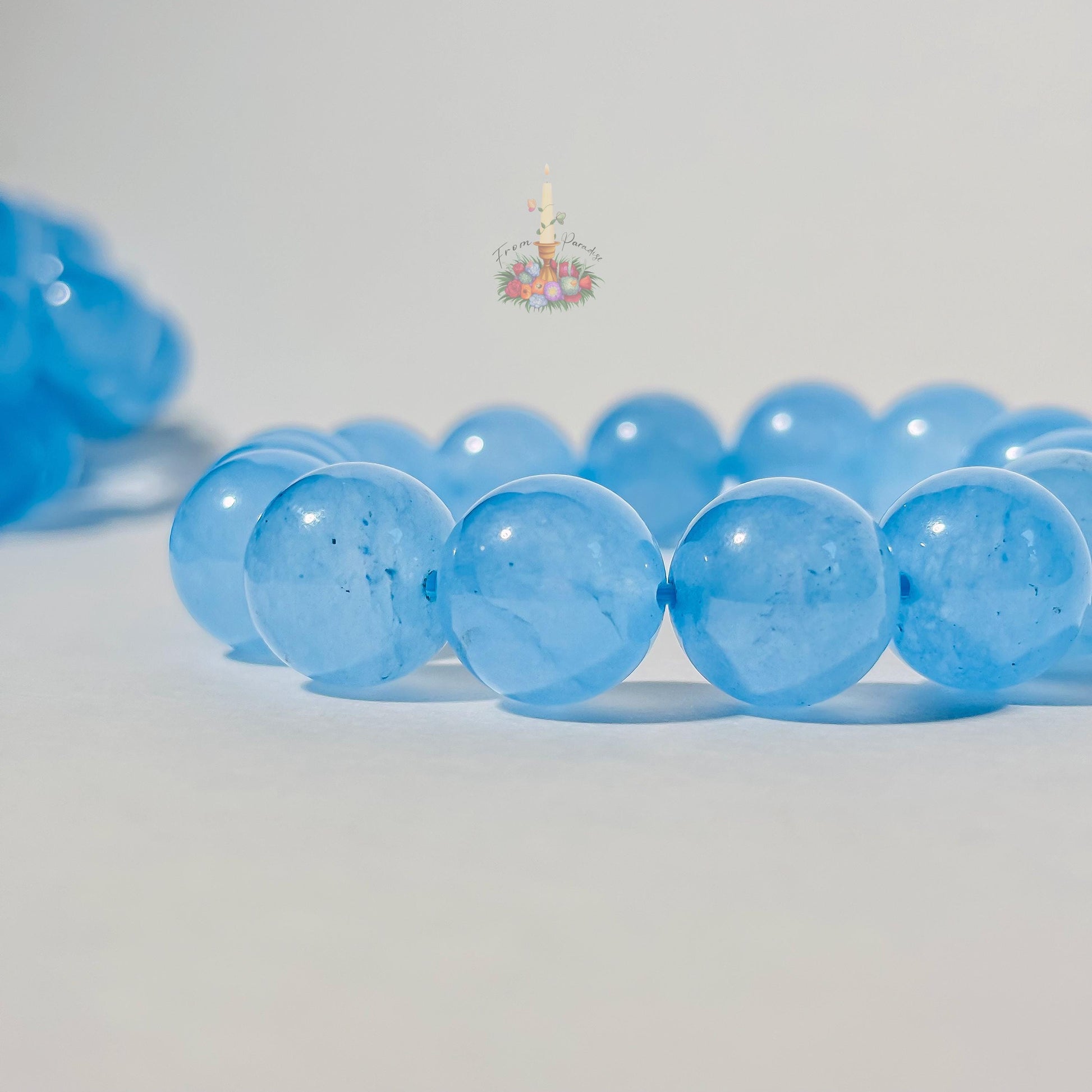 Blue Chalcedony Bracelet | Dyed Blue Chalcedony Crystal Bracelet | Light Blue Gemstone Bracelet | Beaded Jewelry