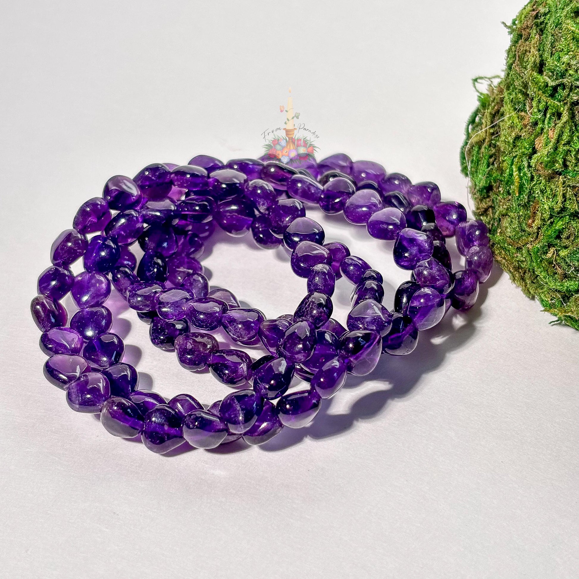 Amethyst Bracelet | Amethyst Heart Crystal Bracelet | Purple Amethyst Stretch Bracelet | Gift for Her | Stone for Emotional Balance