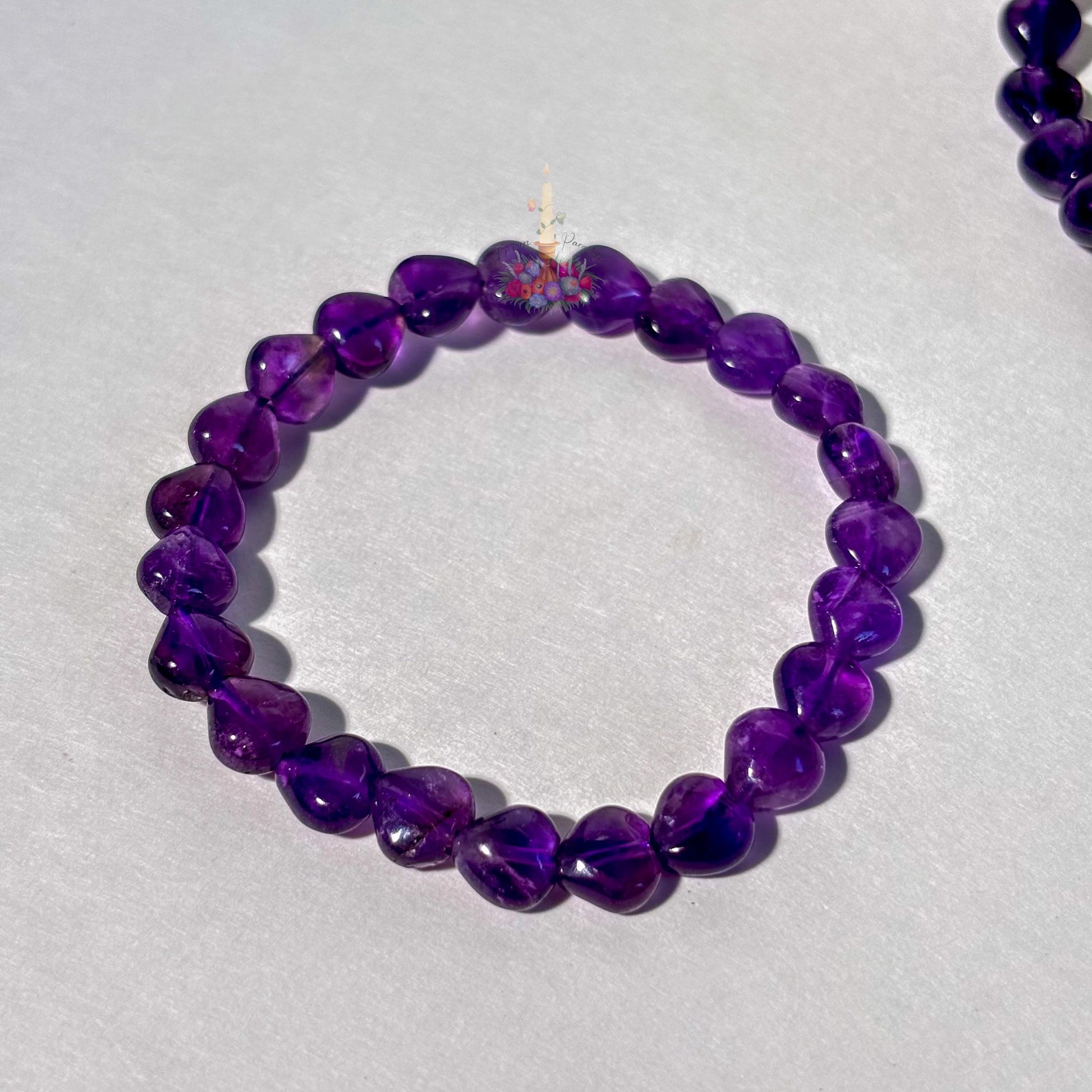 Amethyst Bracelet | Amethyst Heart Crystal Bracelet | Purple Amethyst Stretch Bracelet | Gift for Her | Stone for Emotional Balance