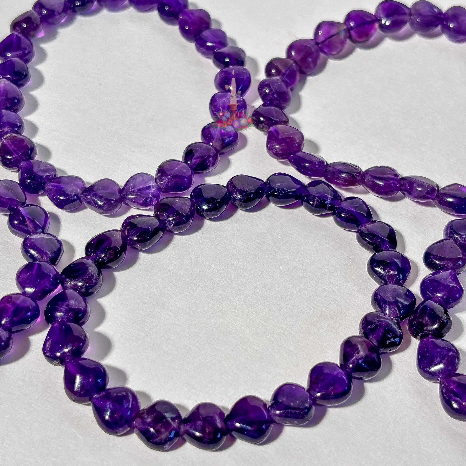 Amethyst Bracelet | Amethyst Heart Crystal Bracelet | Purple Amethyst Stretch Bracelet | Gift for Her | Stone for Emotional Balance