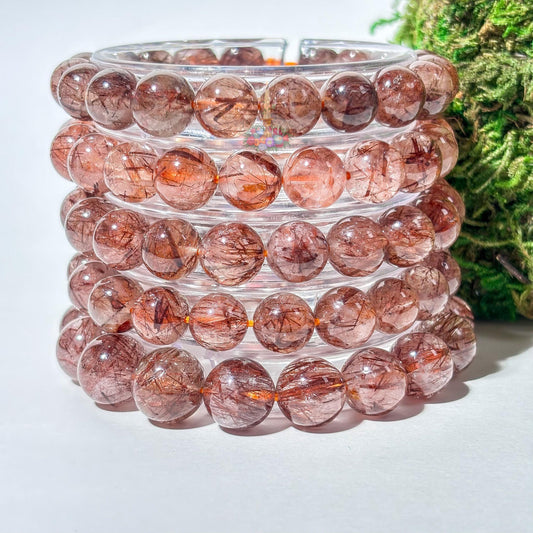 Copper Rutile Quartz Crystal Stretch Bracelet: Stone for Motivation and Energetic Movement