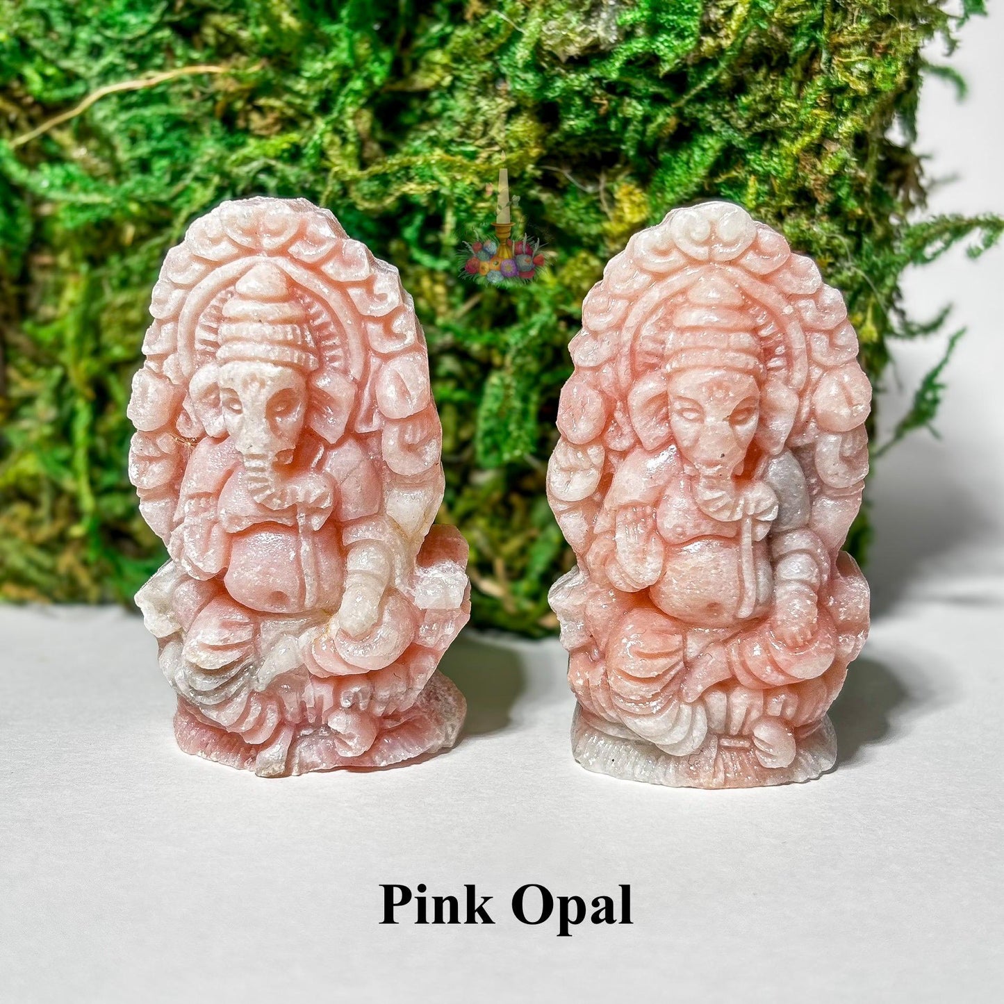 Ganesha Statue Pink Opal Crystal Carving: The Remover of Obstacles, God of New Beginnings, Wisdom, and Success