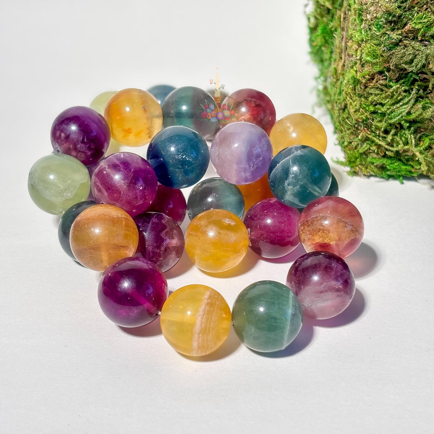 Rainbow Fluorite Crystal Stretch Bracelet, Stone for Focus, 9mm 10mm 19mm